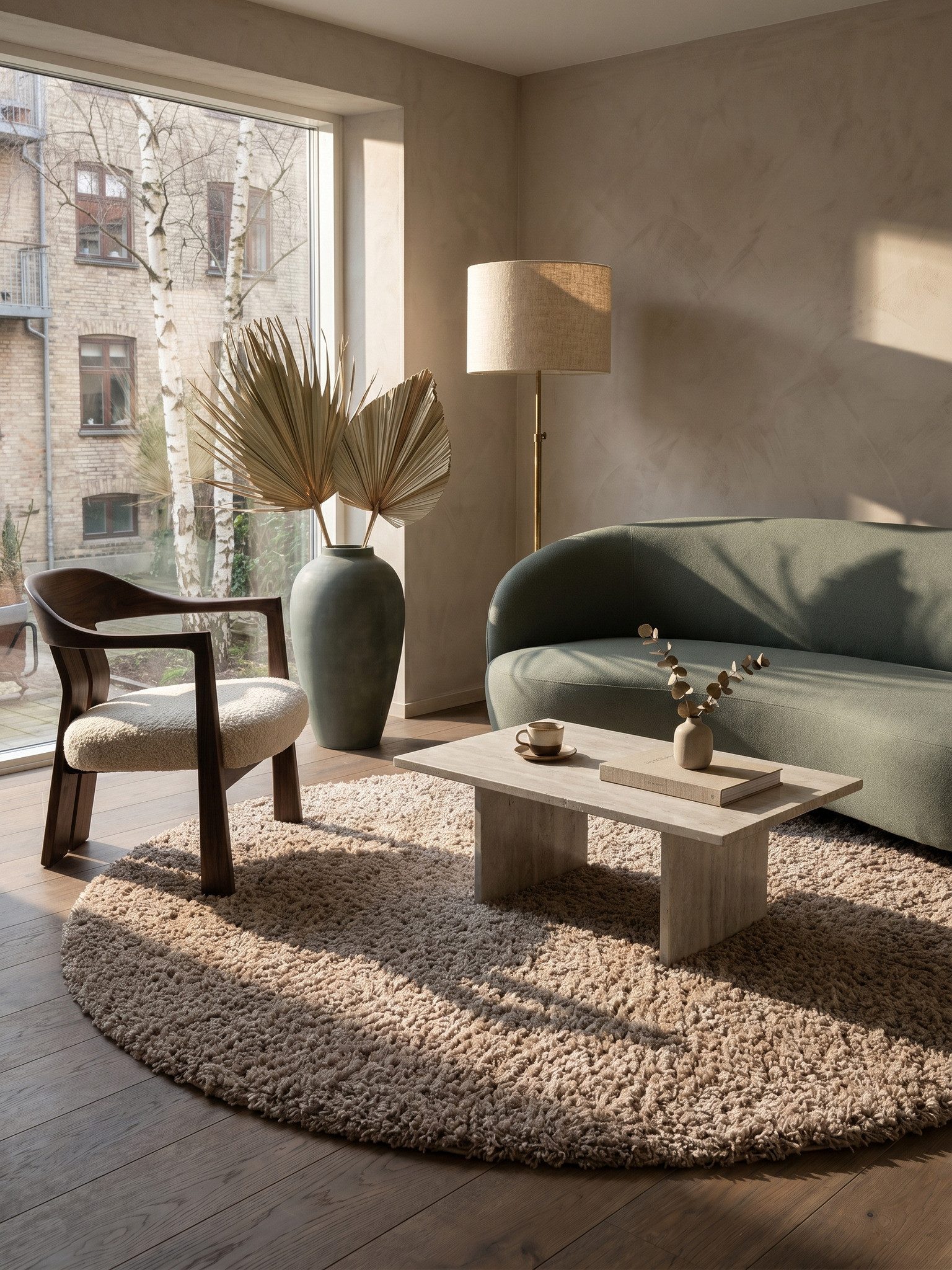 KADIMA DESIGN Teppich RHEIN Shaggy Langflor Wohnzimmer Schlafzimmer Waschbar Einfarbig, Rund, Höhe: 32 mm, Beige, 80x80 cm, Wohnzimmerteppich Strapazierfähig Waschbar