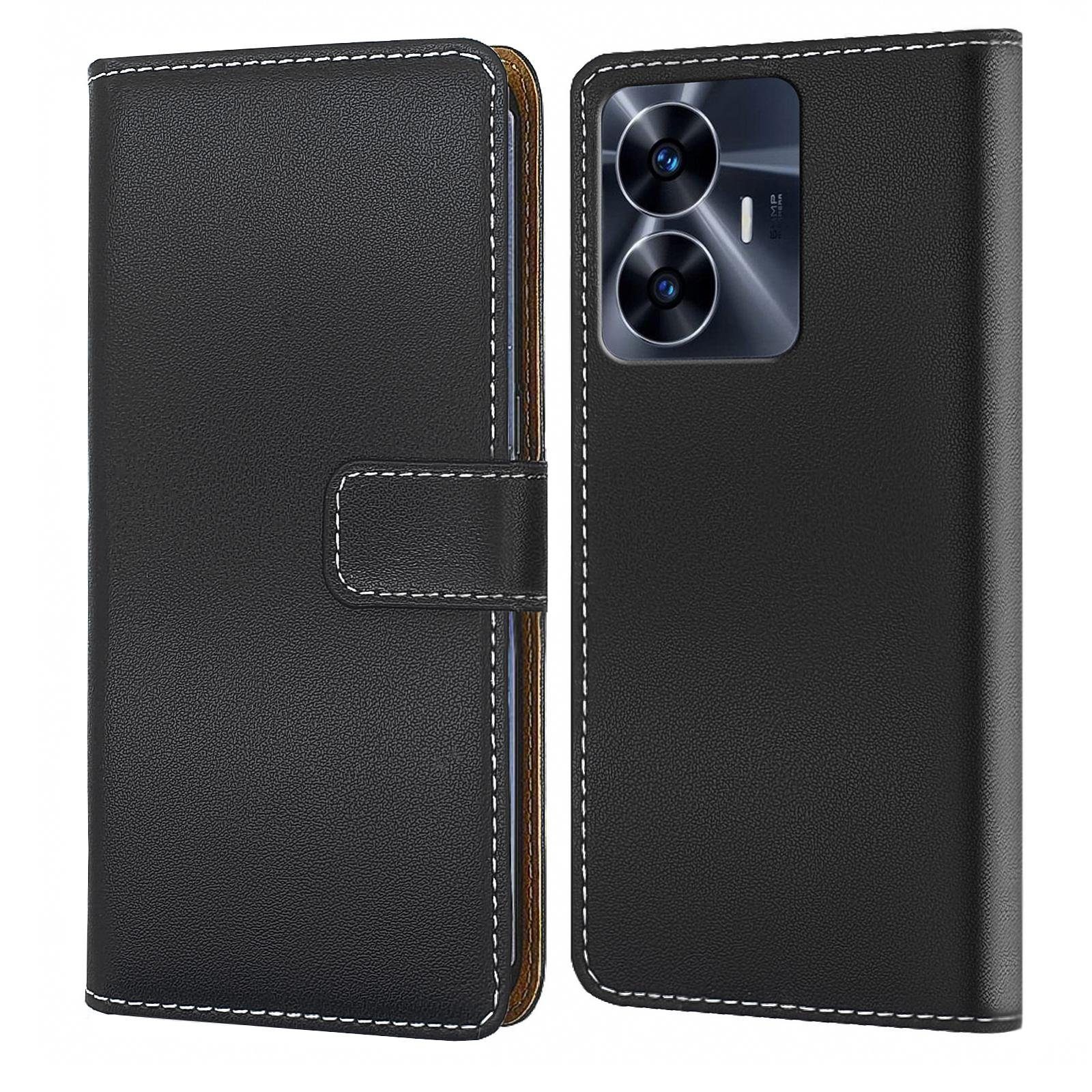 Numerva Handyhülle Bookstyle Etui Handytasche für Realme C55, Schutzhülle Klapphülle Flip Cover Schwarz