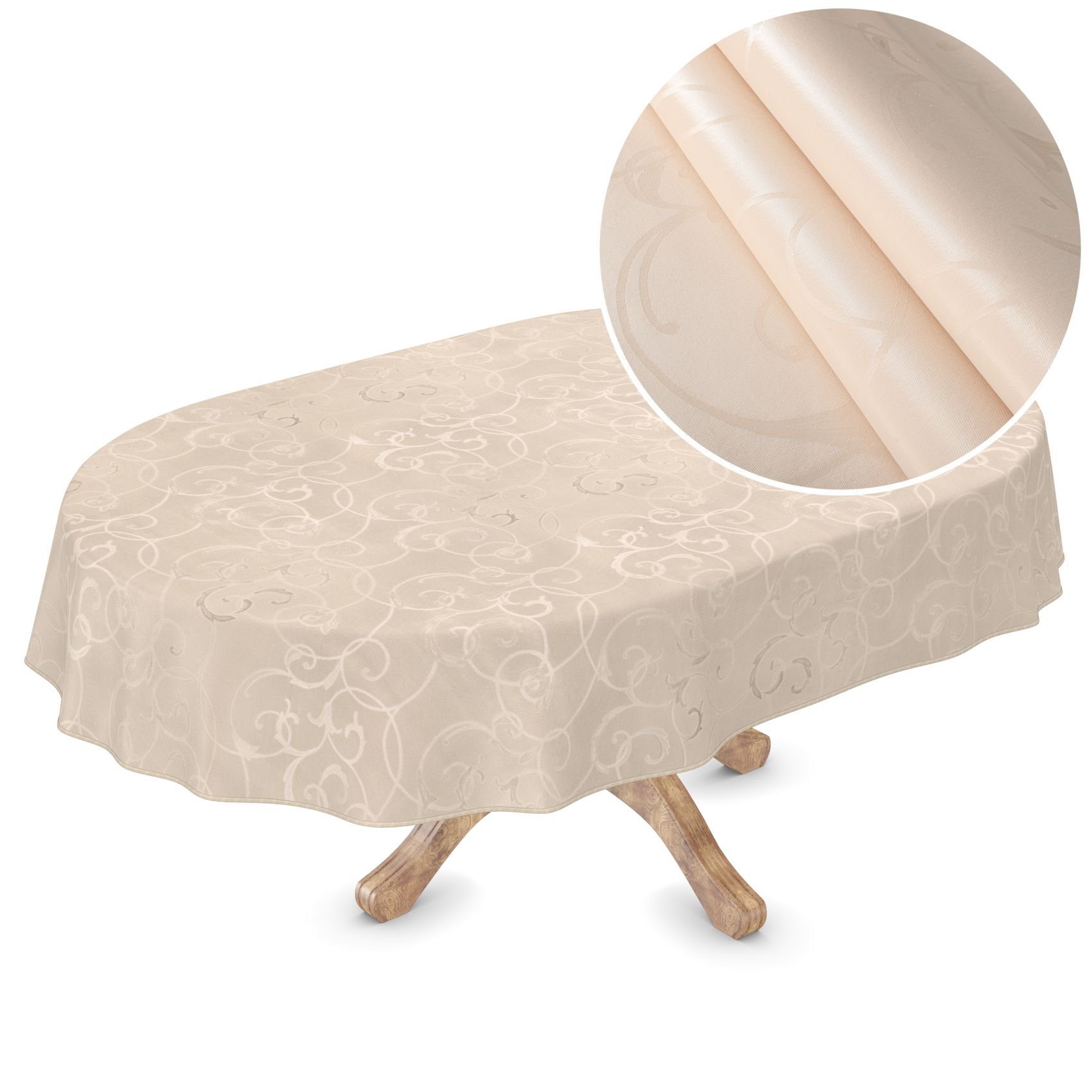 Oval wasserabweisend Tischdecke Gartentischdecke, Wachstuchtischdecke 155x240cm ANRO Damast Premium Geprägt