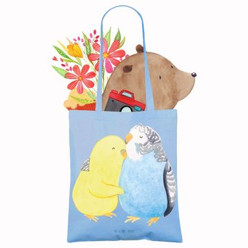Mr. & Mrs. Panda Tragetasche Wellensittich Liebe - Sky Blue - Geschenk, Einkaufstasche, Umarmung, (1-tlg), Cross Stitching Griffe