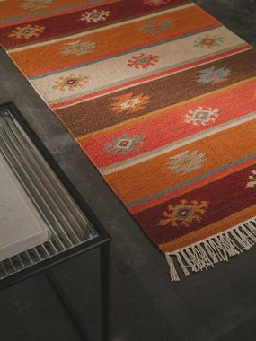 Teppich Zohra, benuta, rechteckig, Höhe: 5 mm, Wolle, handgewebt,  Kelim, Ethno-Style, Wohnzimmer