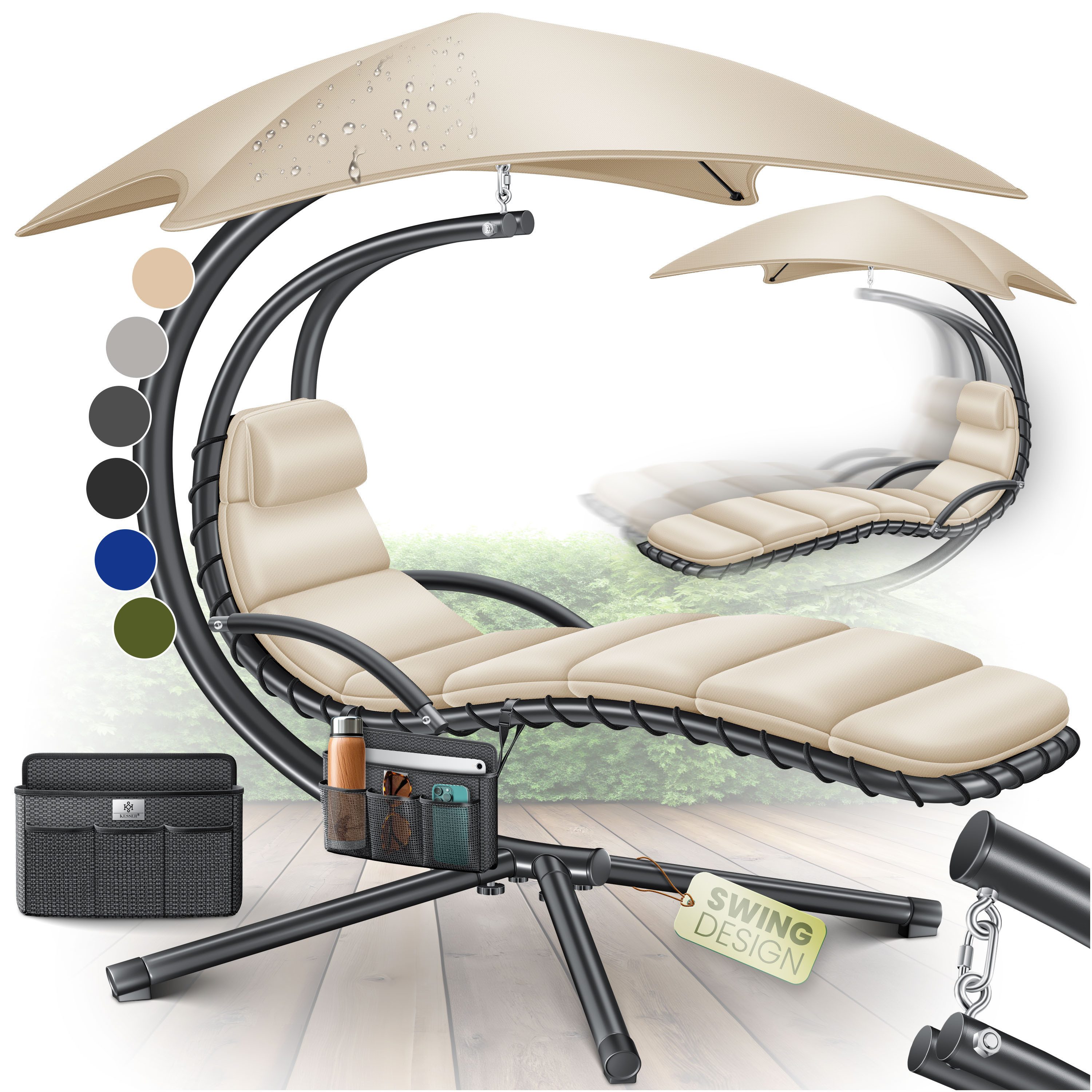 KESSER Gartenliege, Schwebeliege mit Sonnenschirm, Hängeliege Sonnenliege