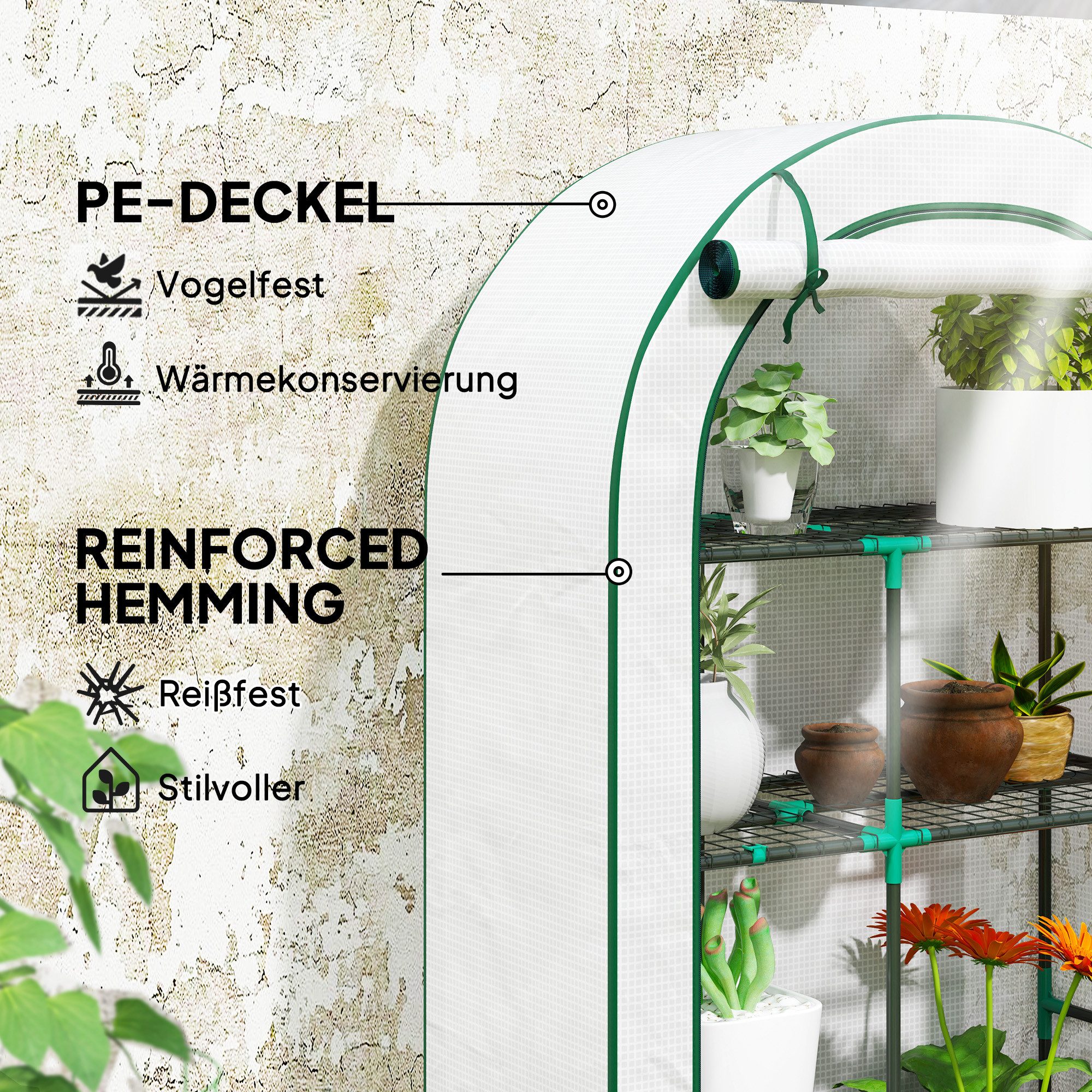 Outsunny Foliengewächshaus mit Runddach...