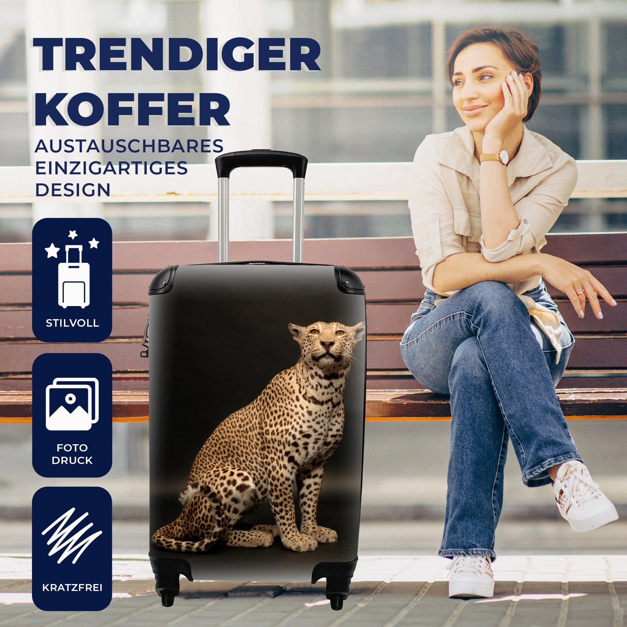 Leopard Ferien, Trolley, - Fleck, Handgepäckkoffer für Reisekoffer Handgepäck MuchoWow 4 Rollen, Reisetasche Tiere - mit rollen,