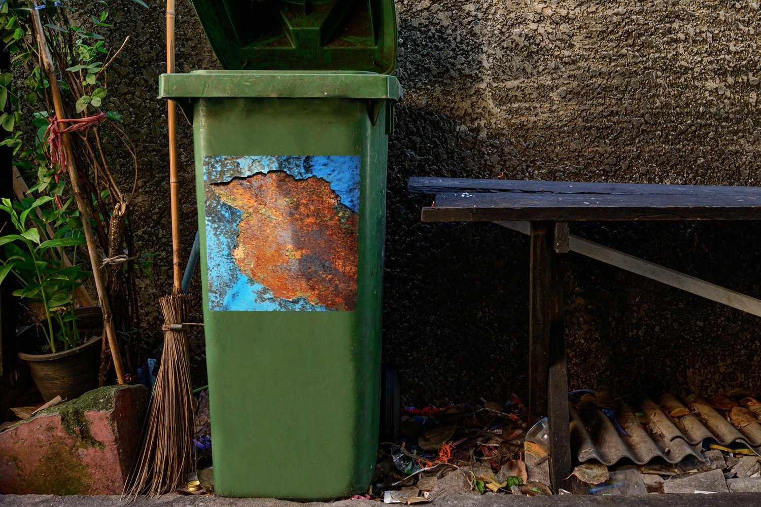 Rost Mülltonne, Metalle MuchoWow - (1 Vintage - St), Container, Abfalbehälter Sticker, Industriell Wandsticker Mülleimer-aufkleber, -