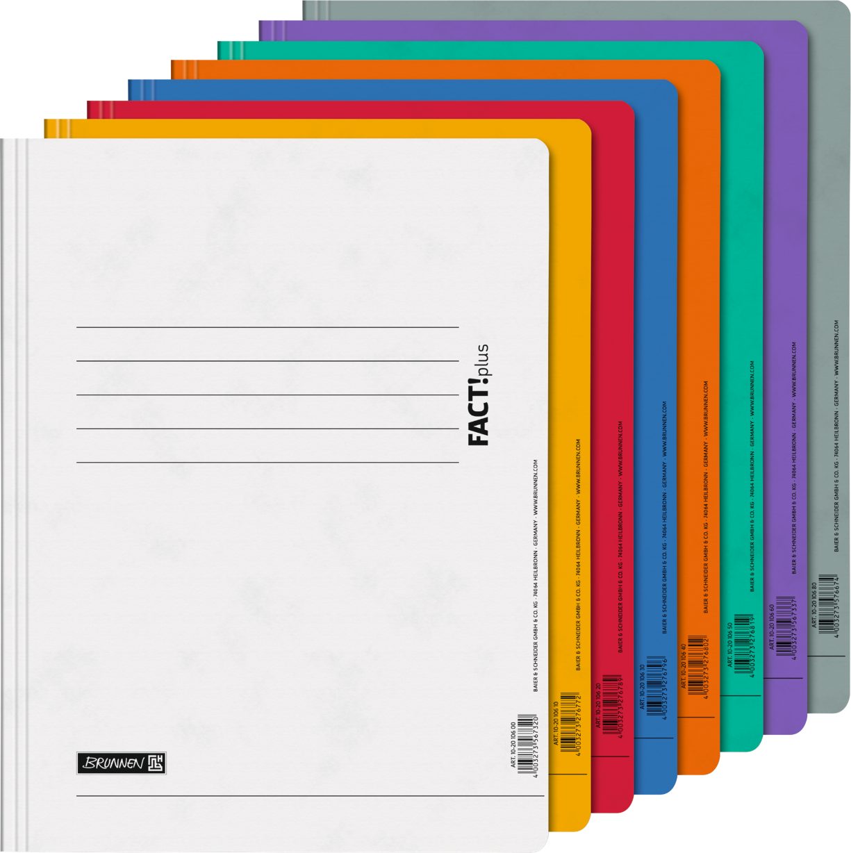 BRUNNEN Hefter BRUNNEN Schnellhefter FACT!plus A4 10 mm sortiert 8 Stk 10-2010695, glasklares Deckblatt