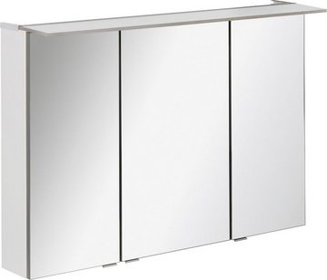 FACKELMANN Spiegelschrank PE 100 - weiß Badmöbel Breite 100 cm, mit 3 Türen und beleuchtetem Unterboden