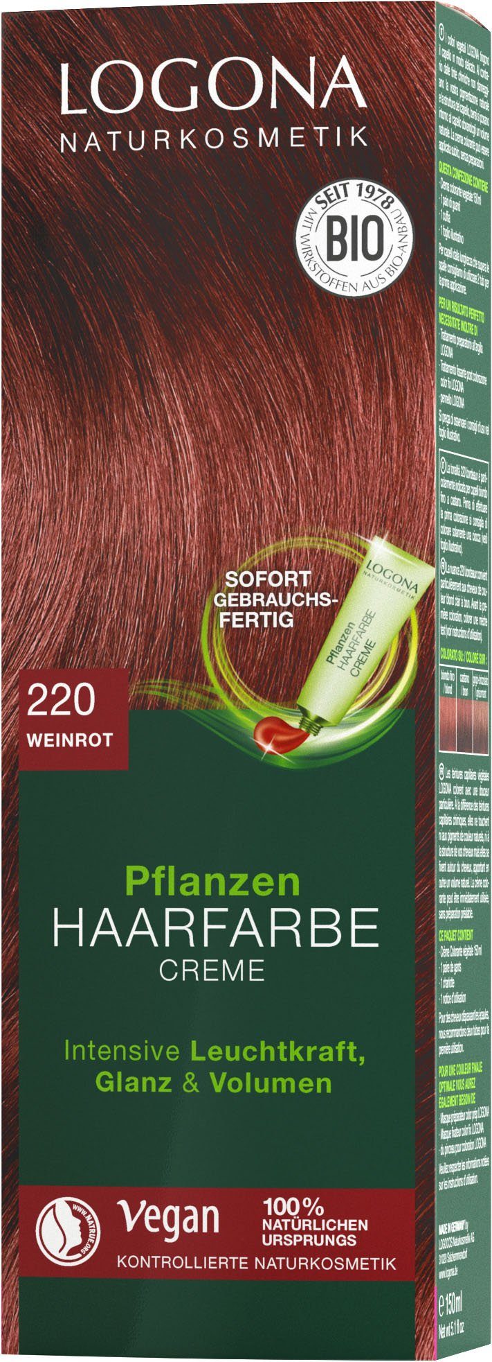 LOGONA Haarfarbe Logona weinrot 220 Pflanzen-Haarfarbe Creme