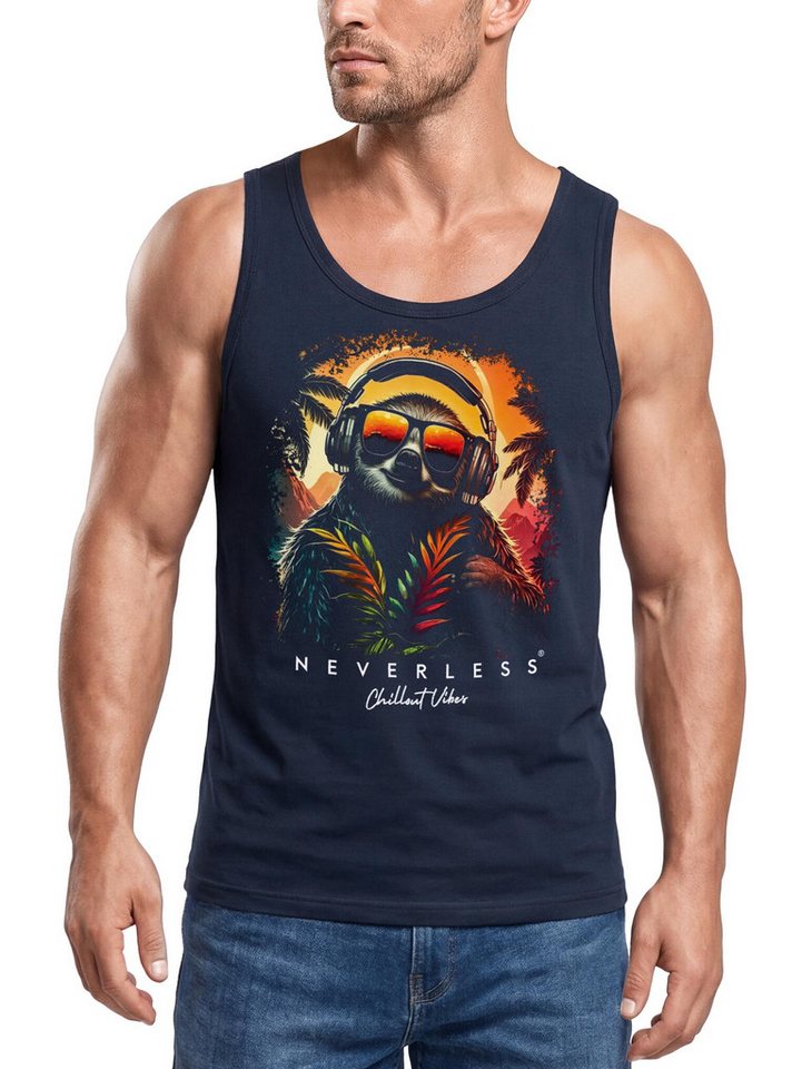 Neverless Tanktop Herren Tank-Top Musik DJ Chill Faultier Print Aufdruck Relax Sommer mit Print