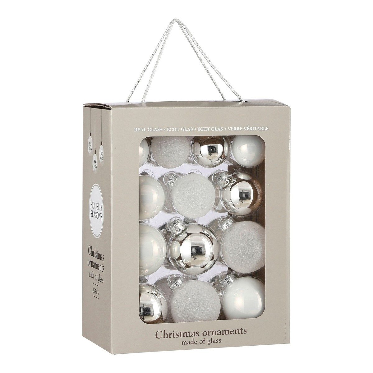 Mica Decorations Weihnachtsbaumkugel Mica Decorations Kugel glas weiss 26 Stueck - d7cm