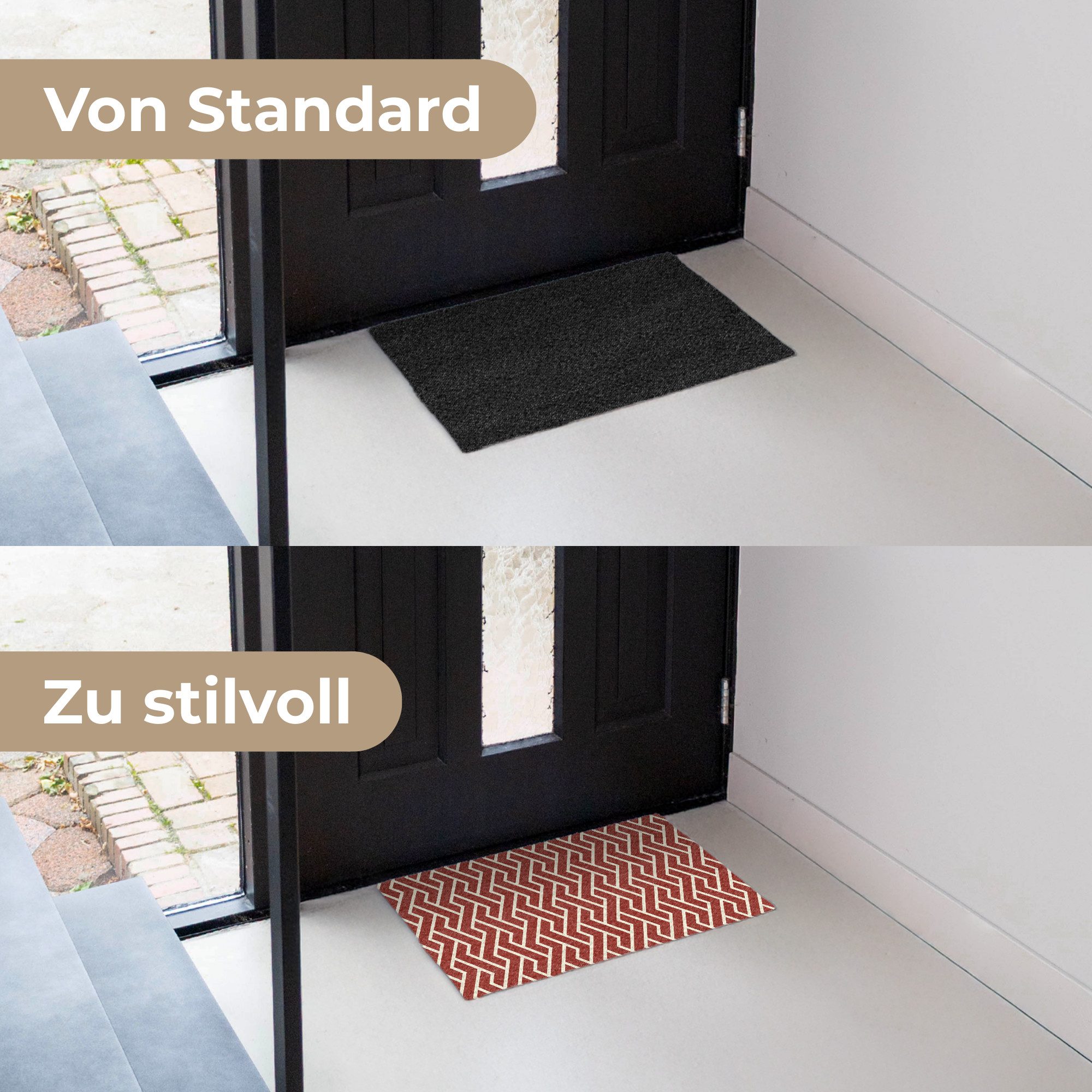 MuchoWow Fußmatte Rot - Beige - Muster - Linien, Rechteckig, innen Schmutzfangmatte, Tür, Schmutzfänger Flur, Teppich 60x40 cm – Bild 3 von 5