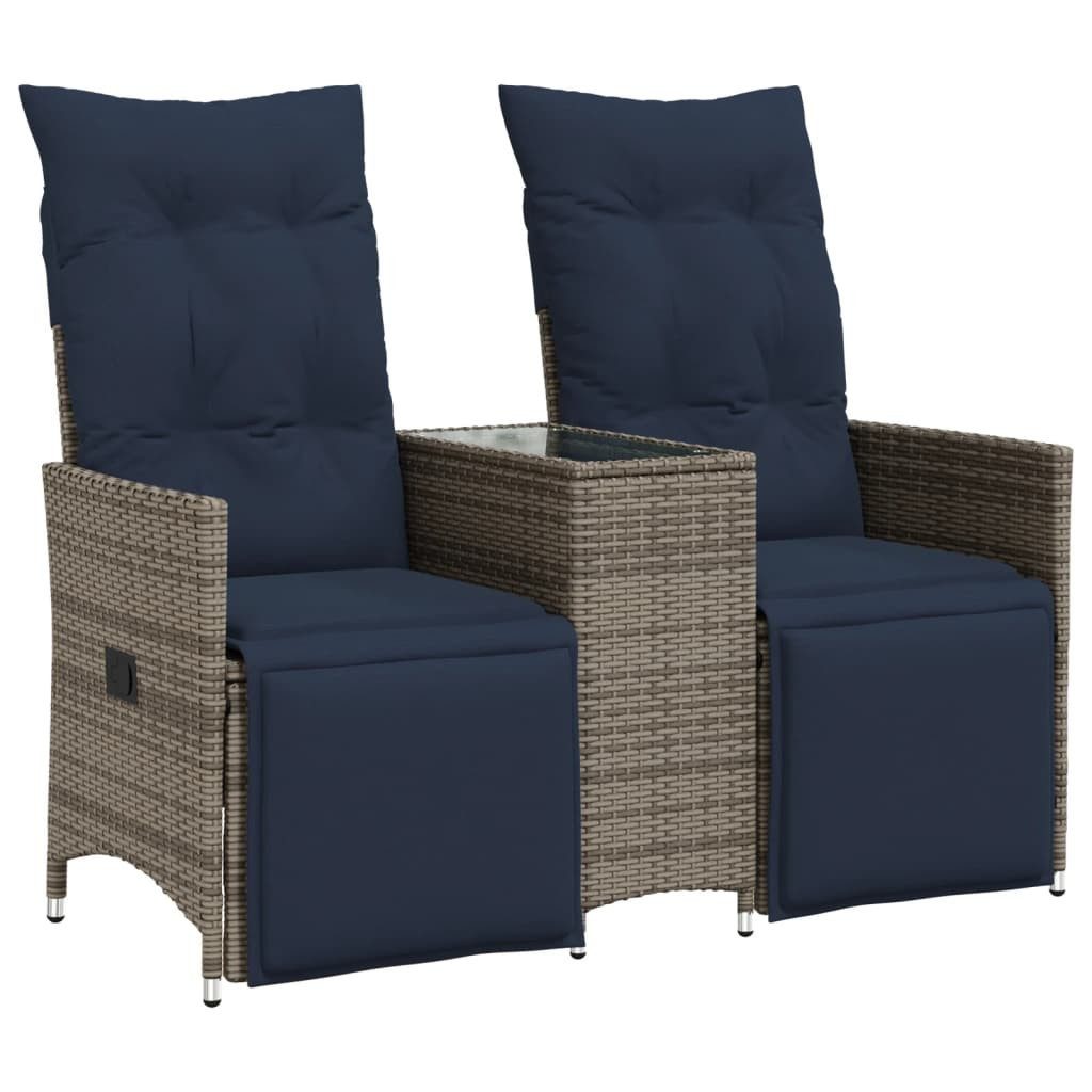 vidaXL Loungesofa Gartensofa Verstellbar 2-Sitzer mit Tisch Grau Poly Rattan, 1 Teile