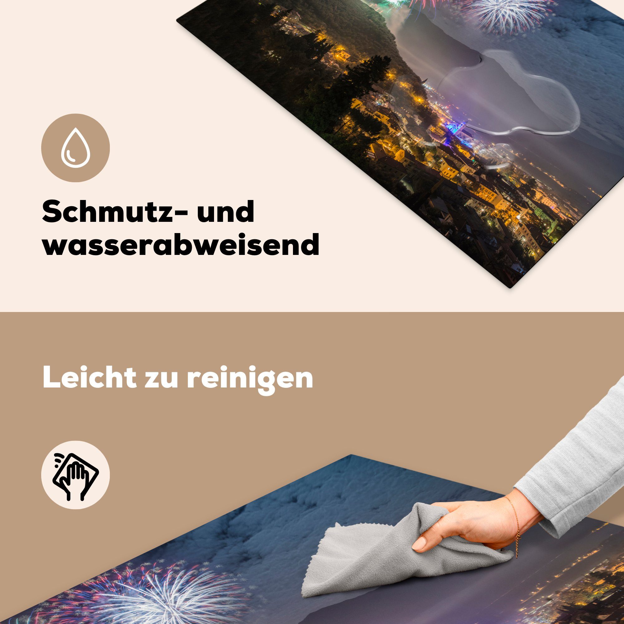 Herdblende-/Abdeckplatte (1 81x52 Feuerwerk Schutz die cm, für Vinyl, - - Induktionskochfeld MuchoWow tlg), küche, Ceranfeldabdeckung Stadt, Gardasee