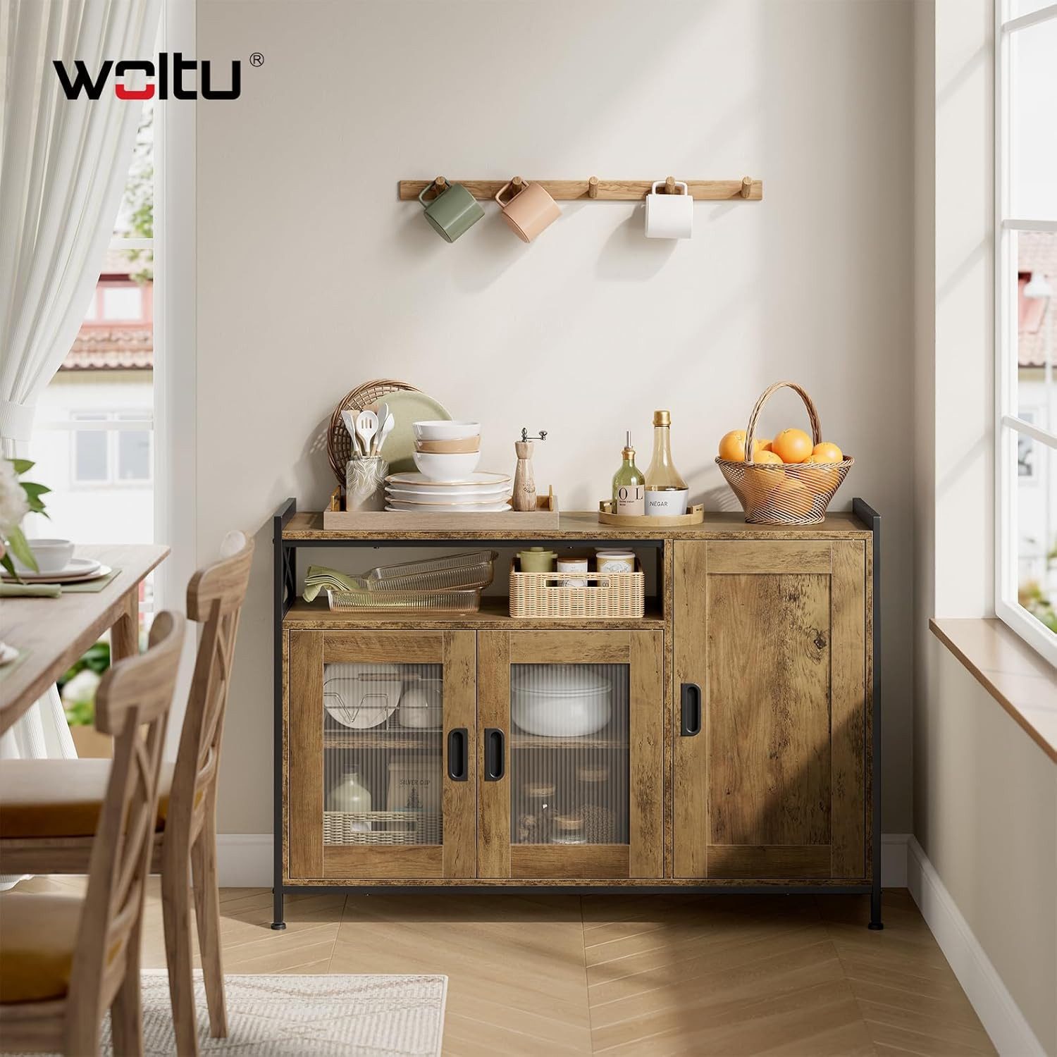 Woltu Sideboard, Küchenschrank aus MDF und Metall, für Küche Wohnzimmer Flur