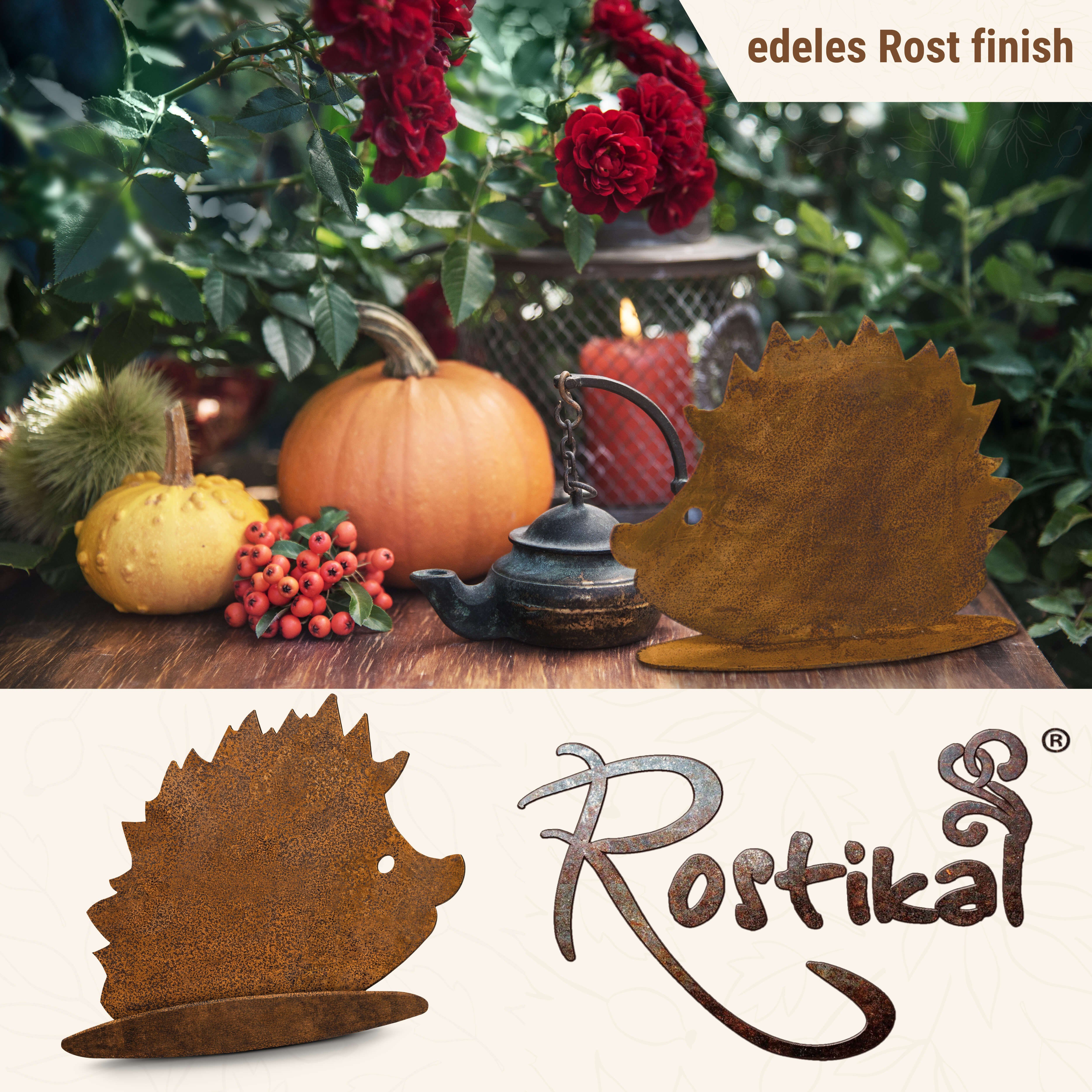 Rostikal Gartenfigur Dekofigur Igel 23,5 cm Deko Gartendeko, echter Rost