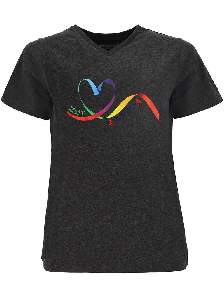 Wattlöper T-Shirt 11369 Damen Kurzarm-Shirt mit Schleifen-Herz-Print und Moin-Stickerei Sommershirt & Freizeitshirt für Freizeit, Urlaub und Sommer-Outfits