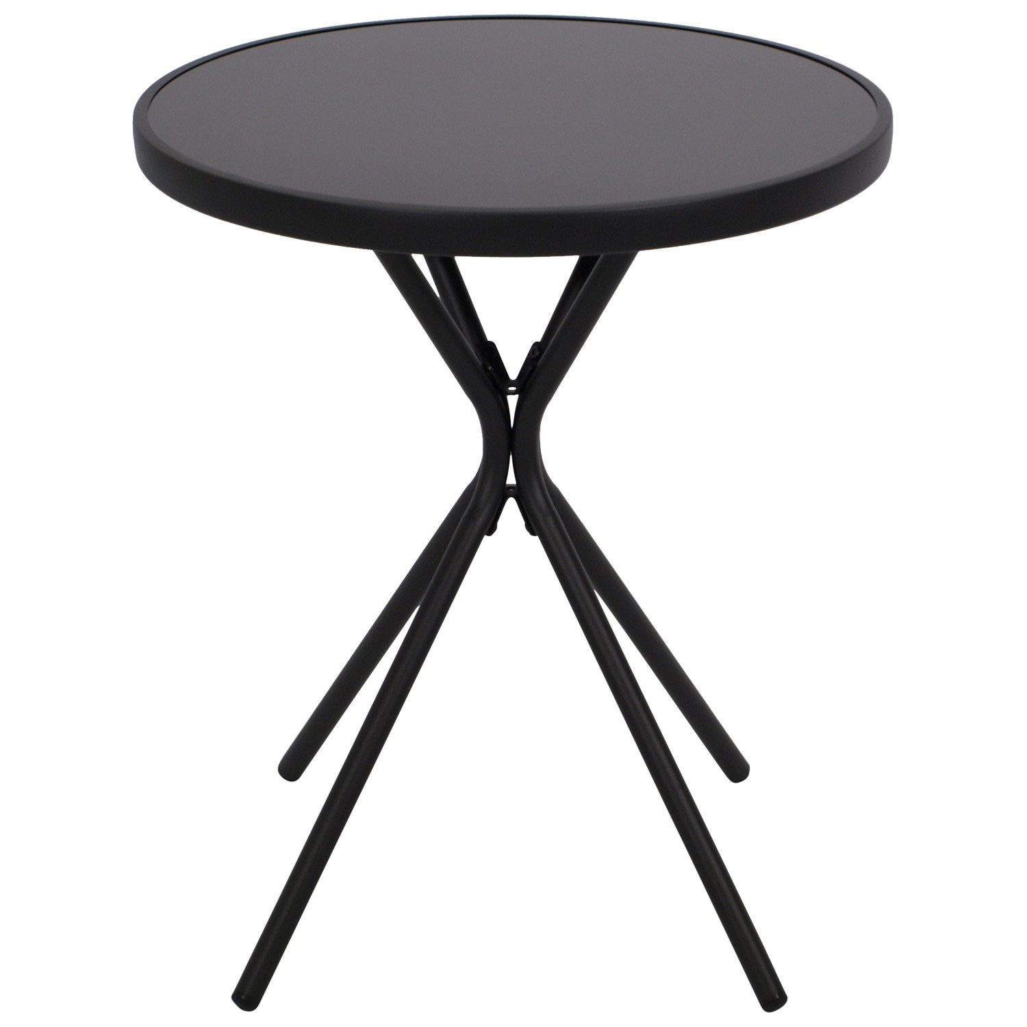 DEGAMO Gartentisch MILANO, 60cm rund, Metall anthrazit, Glasplatte schwarz