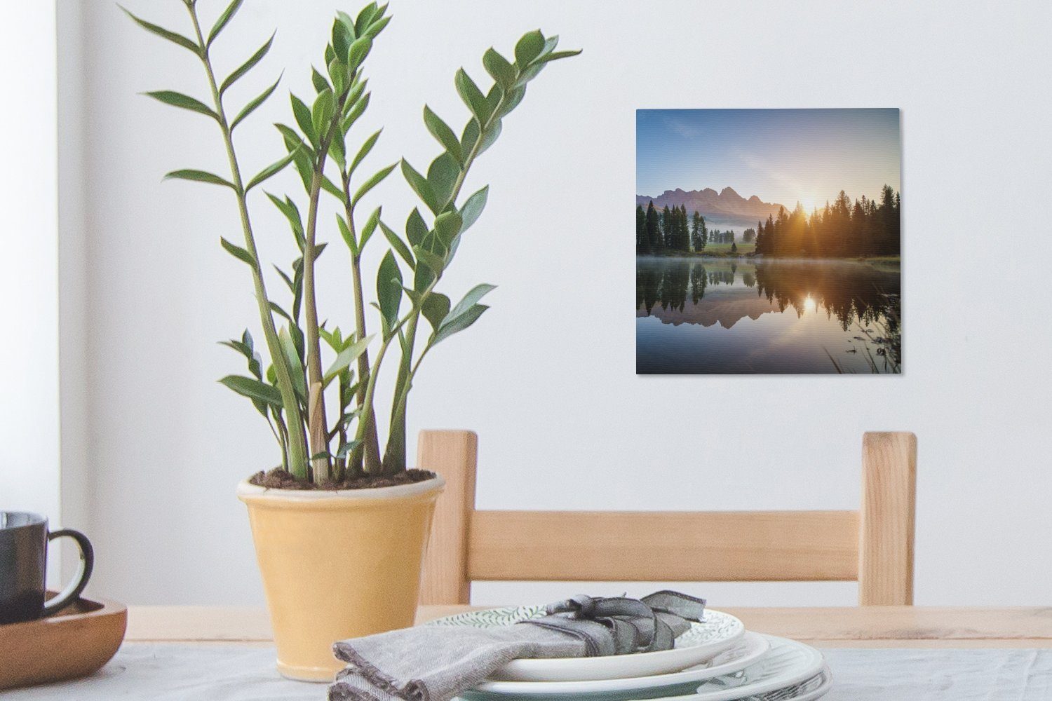 St), Wildsee Leinwandbild Sonnenaufgang OneMillionCanvasses® Italien, Pragser für Bilder Wohnzimmer Schlafzimmer am (1 in Leinwand