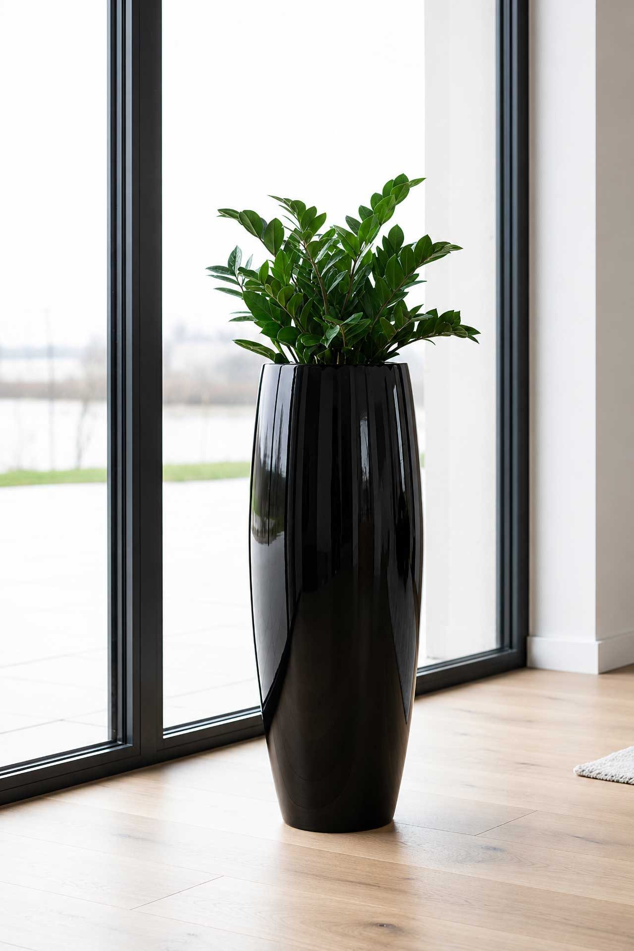 VIVANNO Bodenvase Fiberglas MAGNUM Rund - Hochglanzschwarz Hochglanz (1 St), 30x80 cm