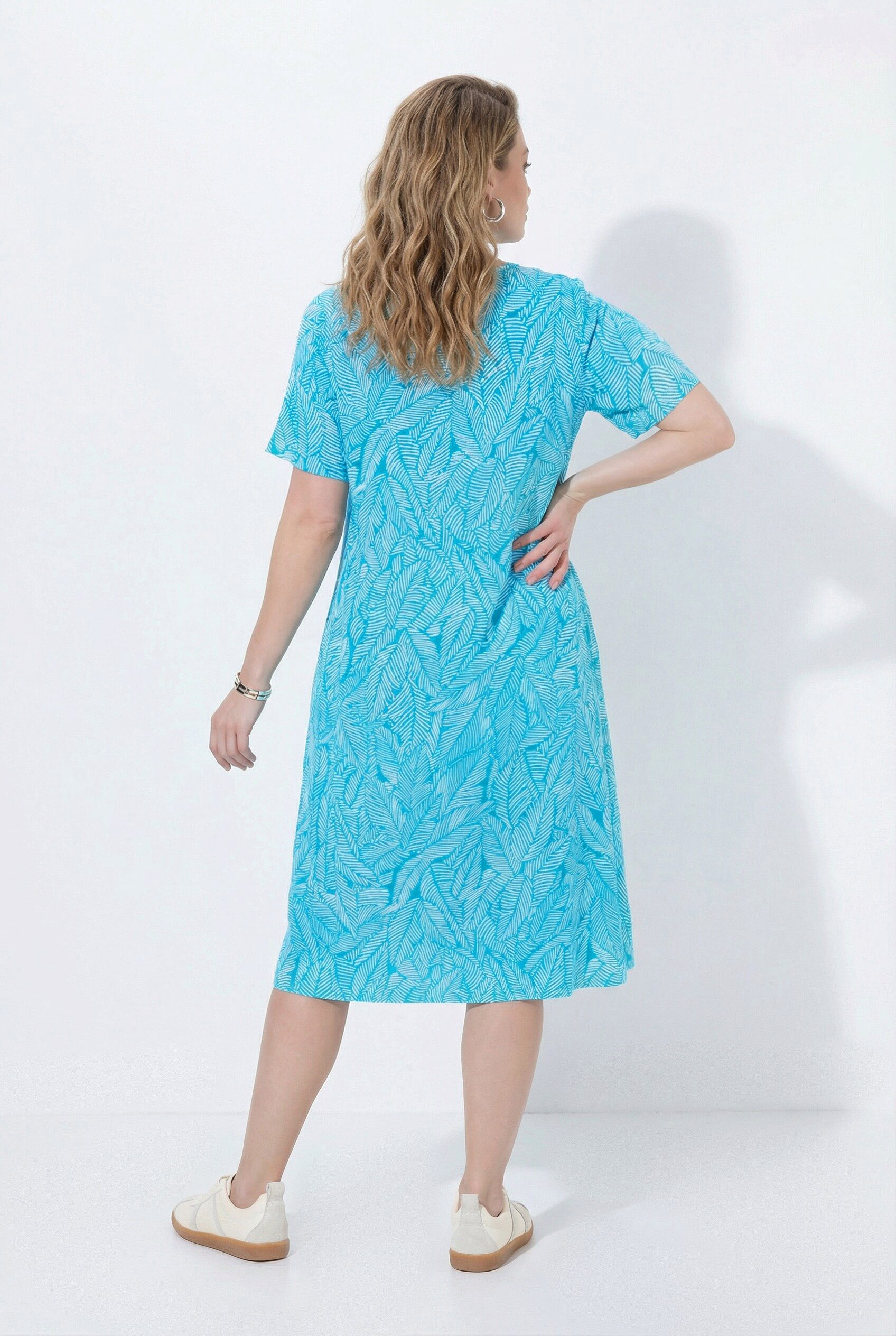 Ulla Popken Jerseykleid Jerseykleid Blätter A-Linie Rundhals Halbarm – Bild 5 von 5