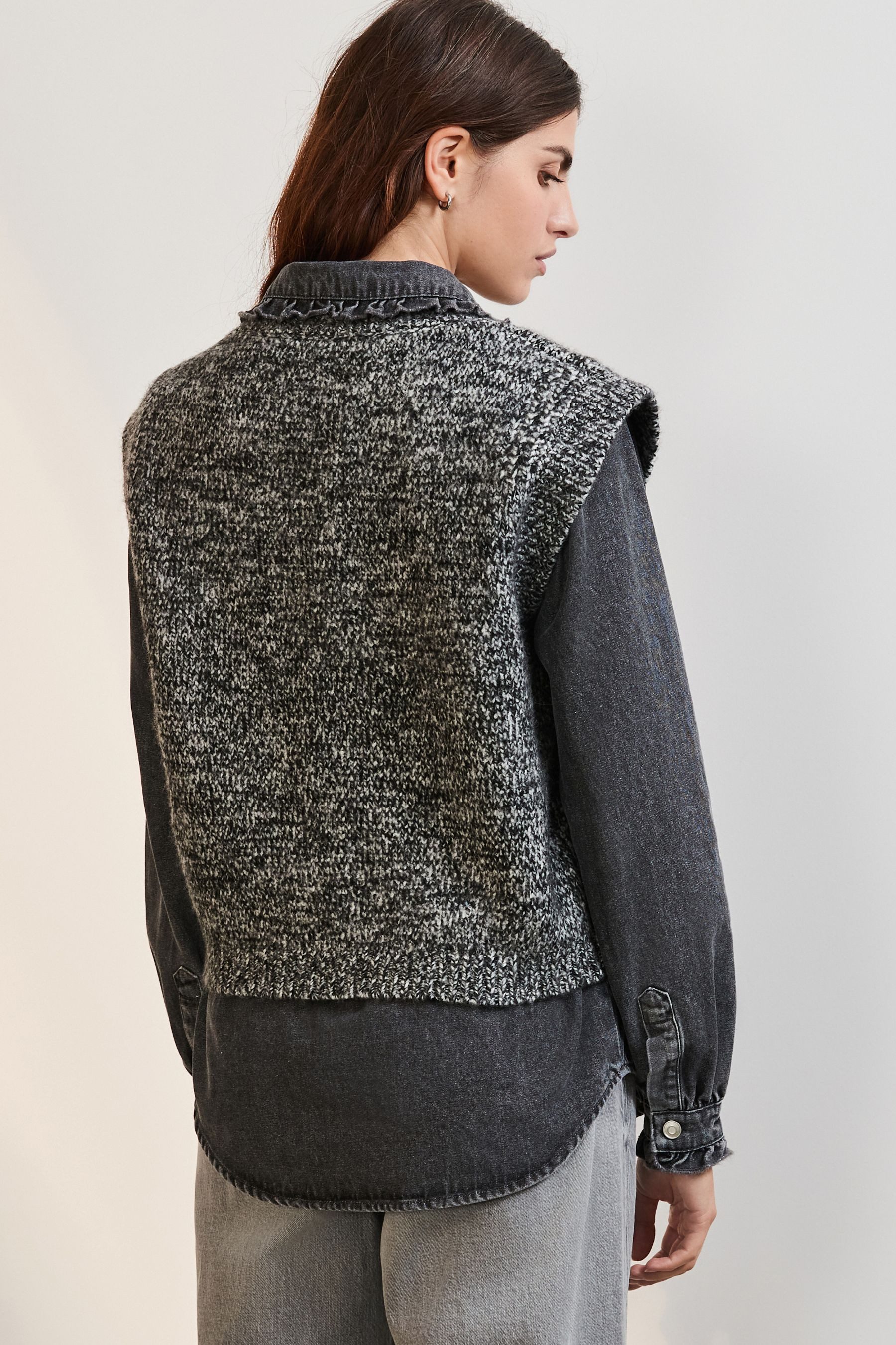 Next Pullunder Pullover mit Denim-Hemd-Detail und günstig online kaufen