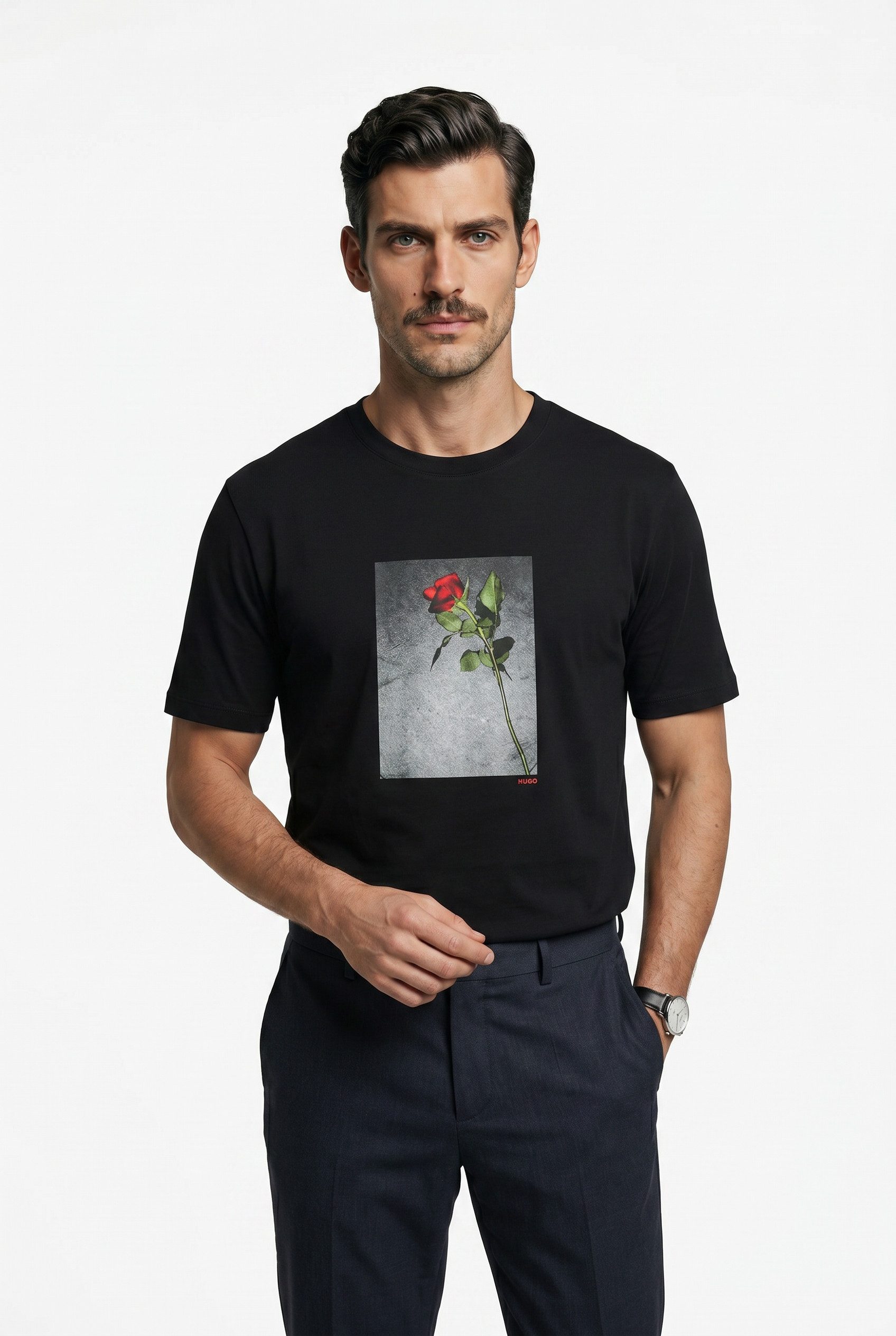 HUGO T-Shirt Durose Fotodruck, reine Baumwolle, Regular Fit