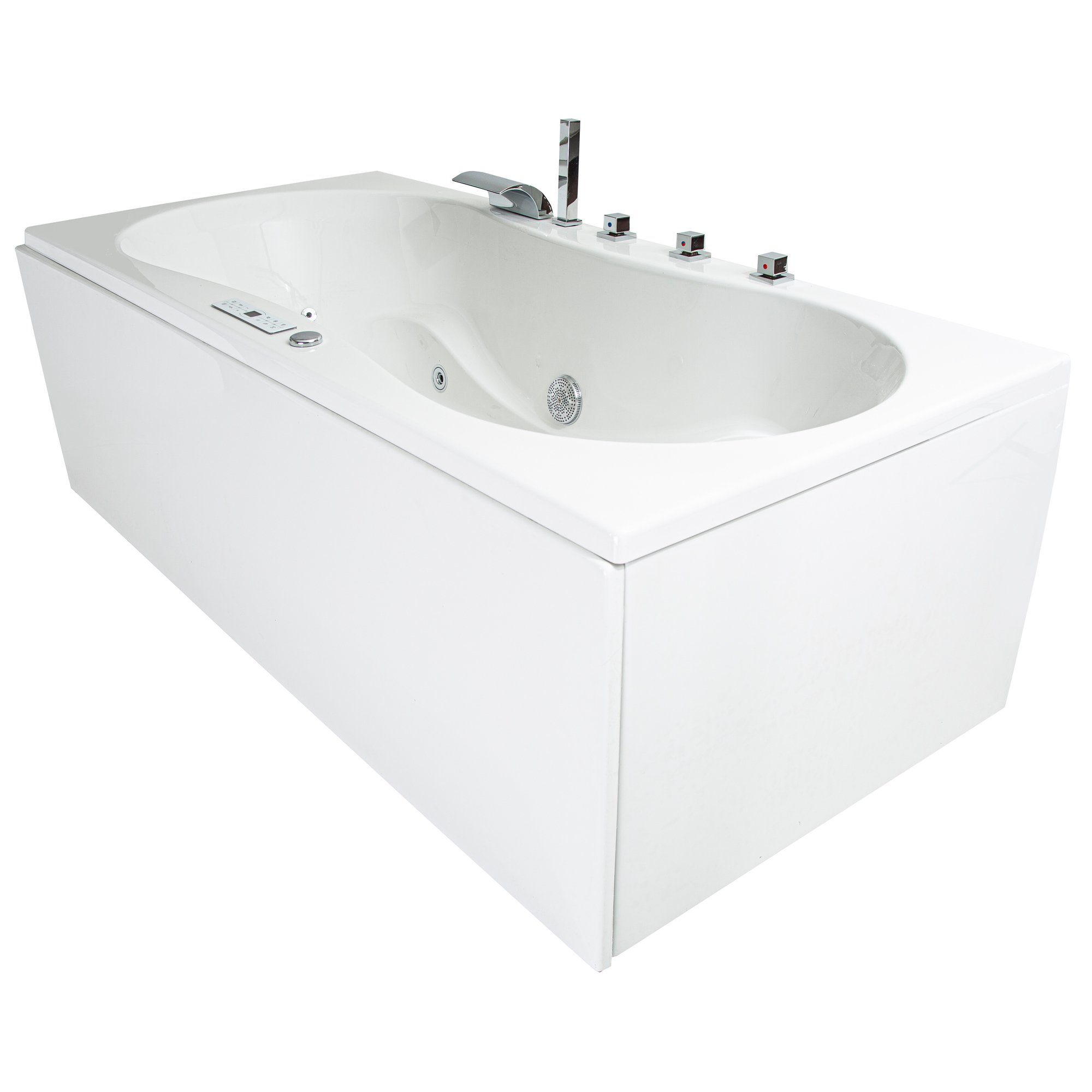 Basera® Whirlpool-Badewanne CLASSIC Indoor Whirlpool Badewanne Palma 190 x 90 cm, (Komplett-Set), mit 20 Massagedüsen, Wasserfall, LED, Touchpanel, Bluetooth und Radio