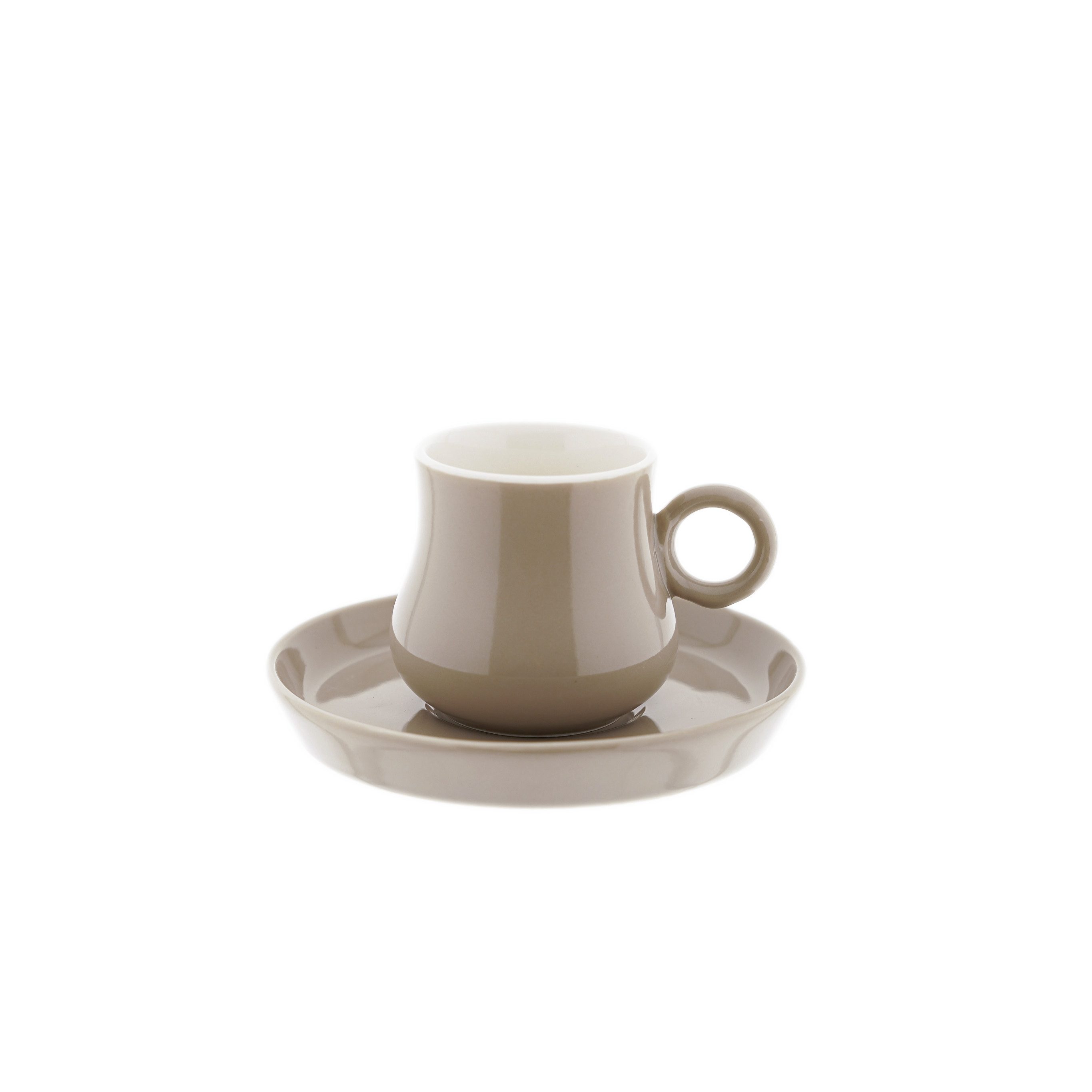Mulex Kaffeeservice 12-tlg Mokkatassen Set aus hochwertigem Porzellan, 100 ml - Taupe (12-tlg), 6 Personen, Porzellan, 6x Mokkatassen, 6x Untertassen