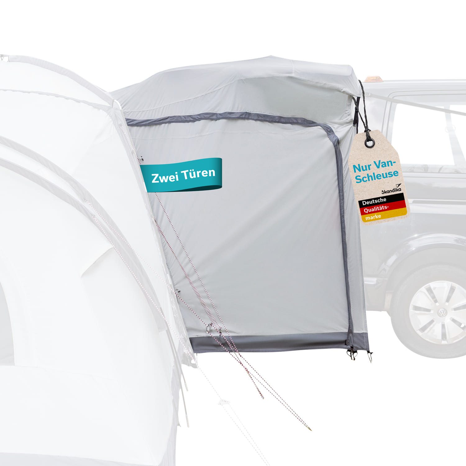 Skandika Vorzelt Van-Schleuse Plus für Kuppelzelt Pitea 4 Flex Protect, (Zeltverbindung mittels Reißverschlüsse (Zelt separat erhältlich), Autovorzelt Minivan, Wassersäule 5000 mm, UPF 50+, Tragetasche