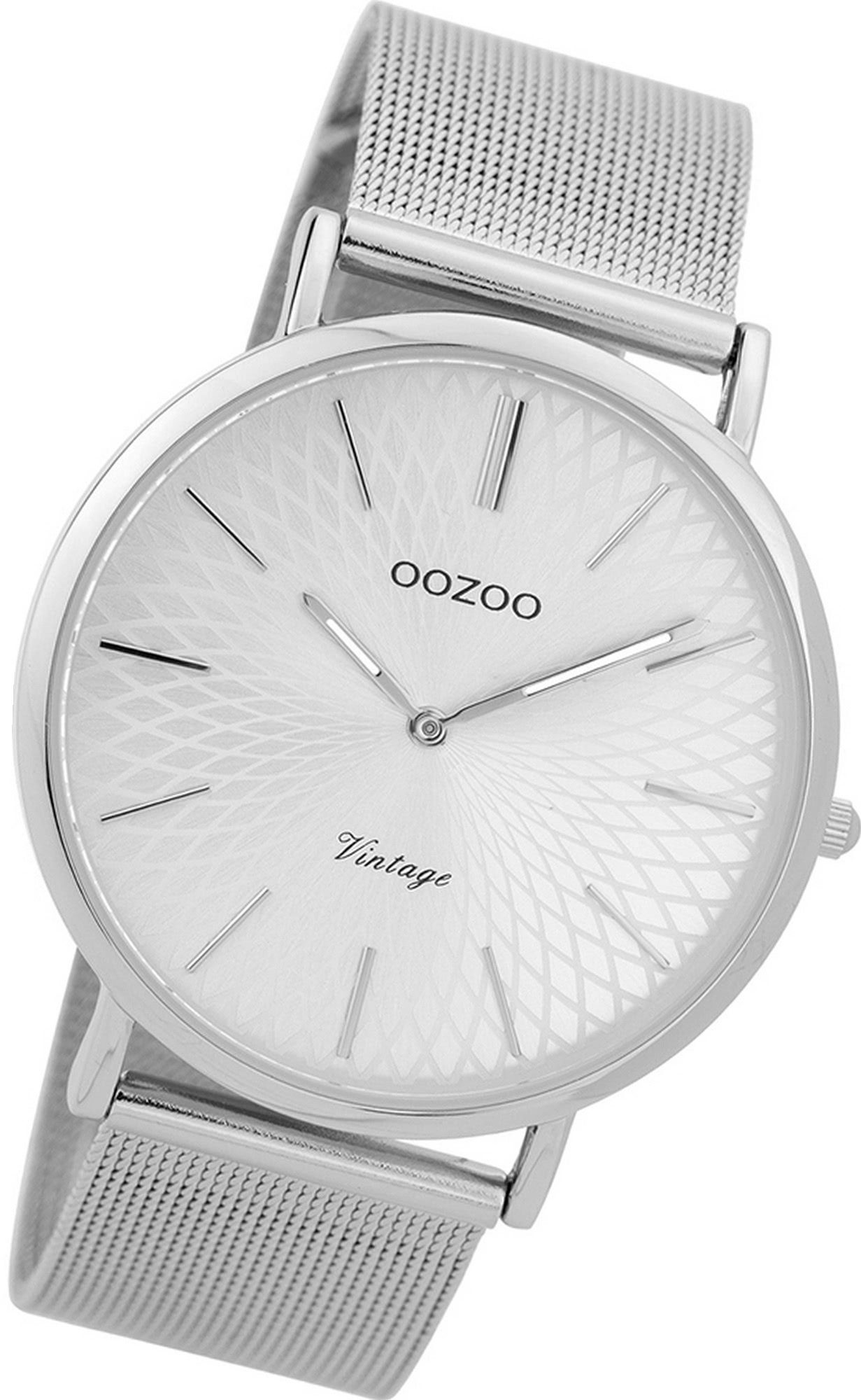 OOZOO Quarzuhr Oozoo Edelstahl Damen Uhr C9340 Analog, Damenuhr Edelstahlarmband silber, rundes Gehäuse, groß (ca. 40mm)