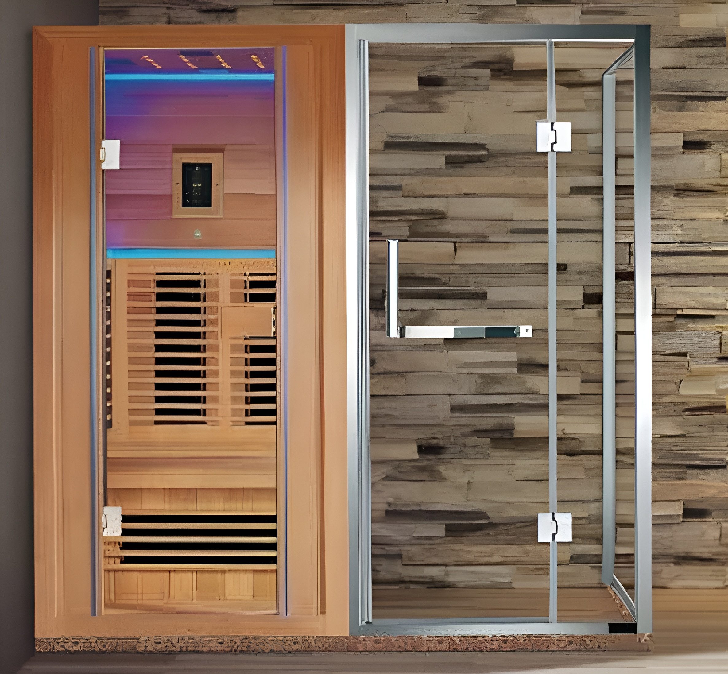 JVmoebel Sauna Dampfduschkabine 200x120 cm Edelstahl Holz Transparent Wellness, BxTxH: 200 x 120 x 200 cm, Made in Europe