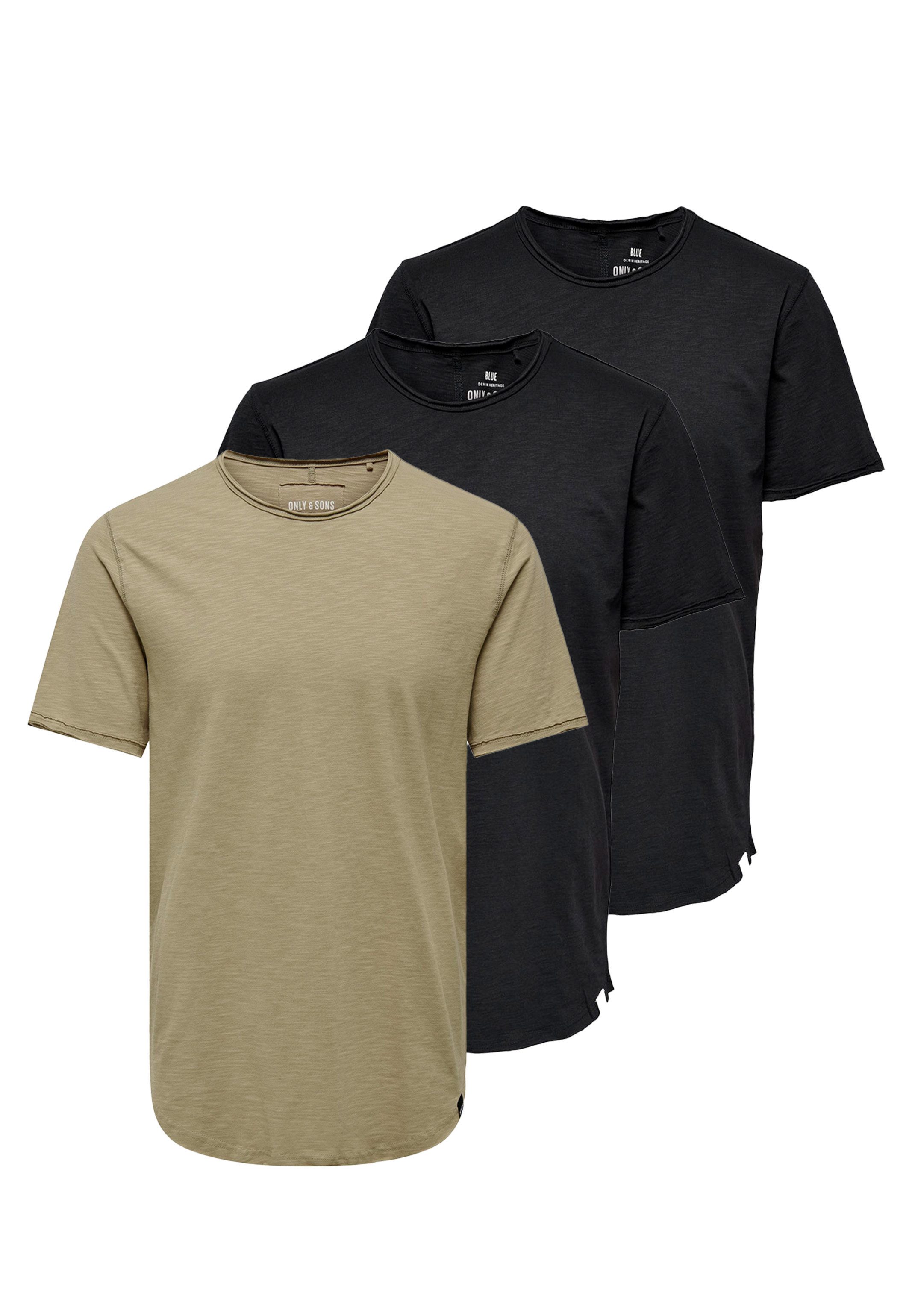 ONLY & SONS T-Shirt 3er Pack ONSBENNE (Spar-Set, 3-tlg) T-Shirt - Baumwolle - Atmungsaktiv - Vielseitiges Basic