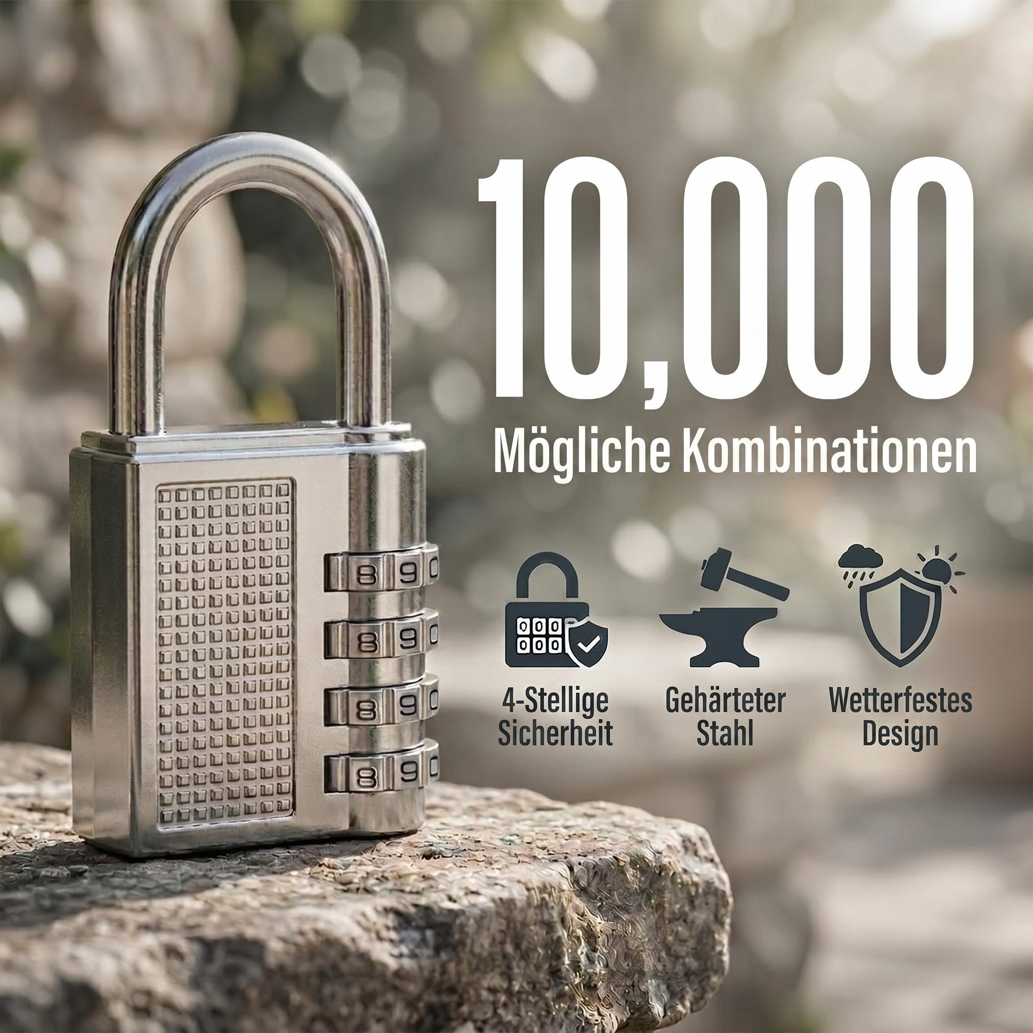 Goods+Gadgets Lenkrad-/Pedalsperre Zahlenbügelschloss Reiseschloss – 3-stelliges Zahlenschloss für Gepäck (Vorhängeschloss), 3-stelligem Zahlencode