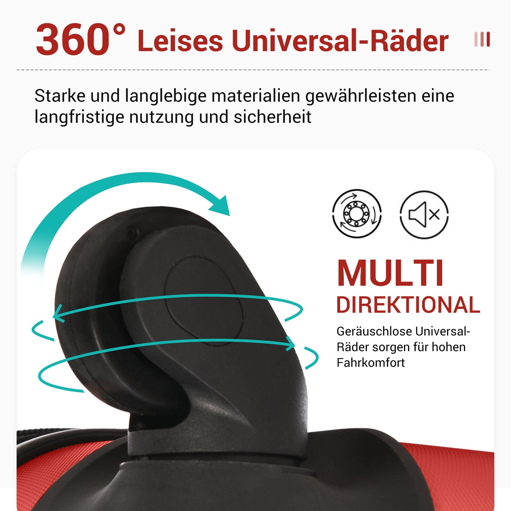 REDOM Hartschalen-Trolley Stauraum Material-ABS Reisekoffer, ABS-Material, Viel Universal- 4 360° leises Rollkoffer, Handgepäck Kunststoff Rollen, Räder Rot