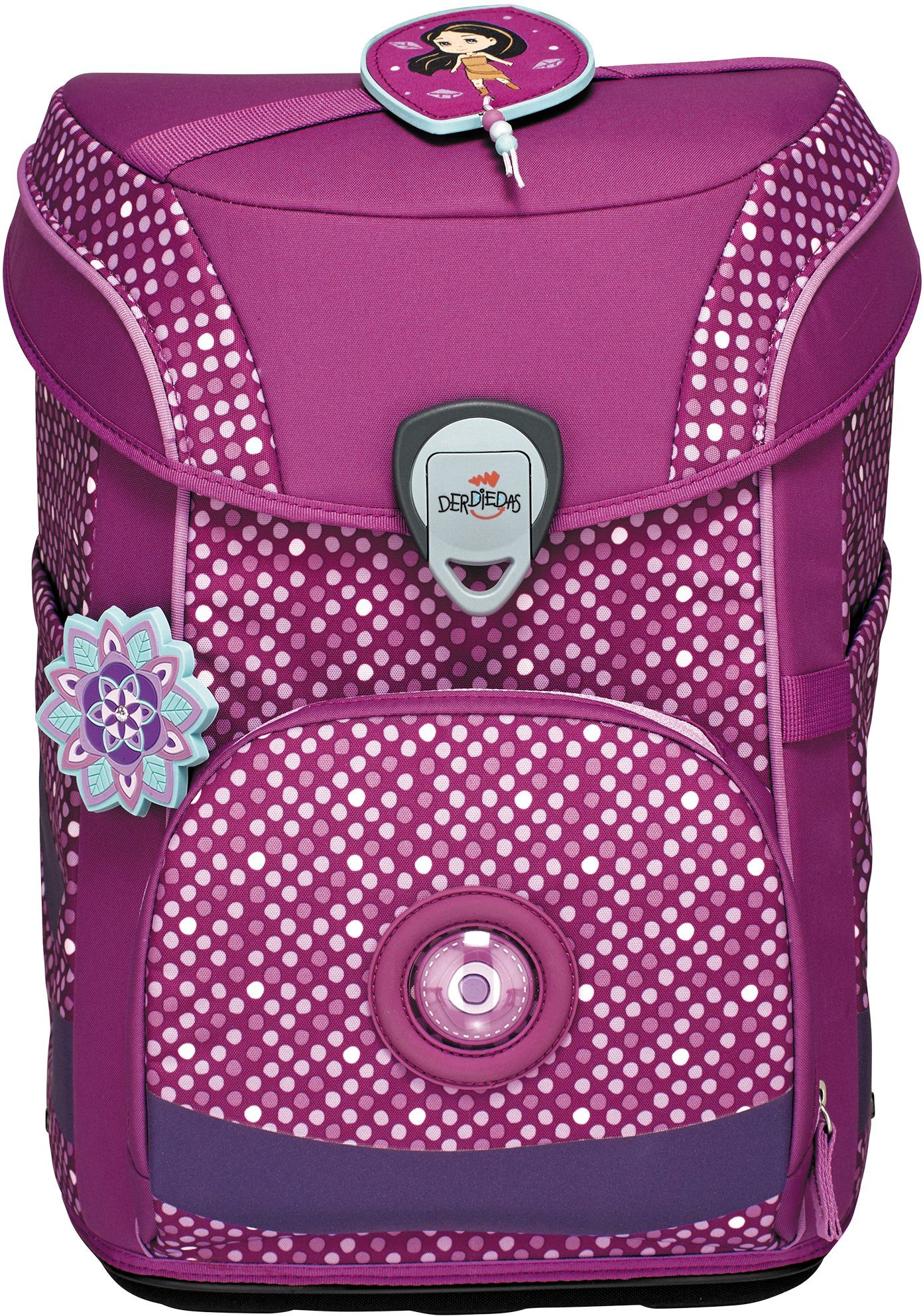 DerDieDas® Schulranzen Ergoflex Easy, Purple Dots (Set, 5-tlg), enthält recyceltes Material