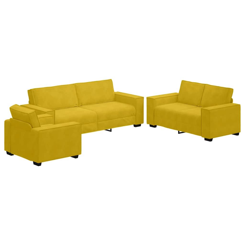vidaXL Sofa 3-tlg. Sofagarnitur mit Kissen Gelb Samt, 1 Teile