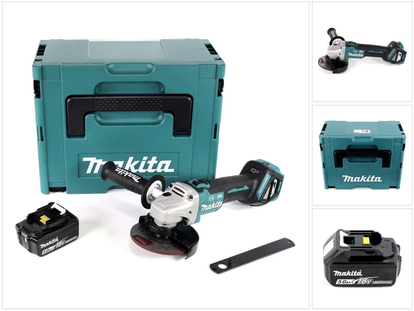Makita Akku-Winkelschleifer DGA 513 T1J 18V 125mm Brushless + 1x Akku 5,0Ah + Makpac