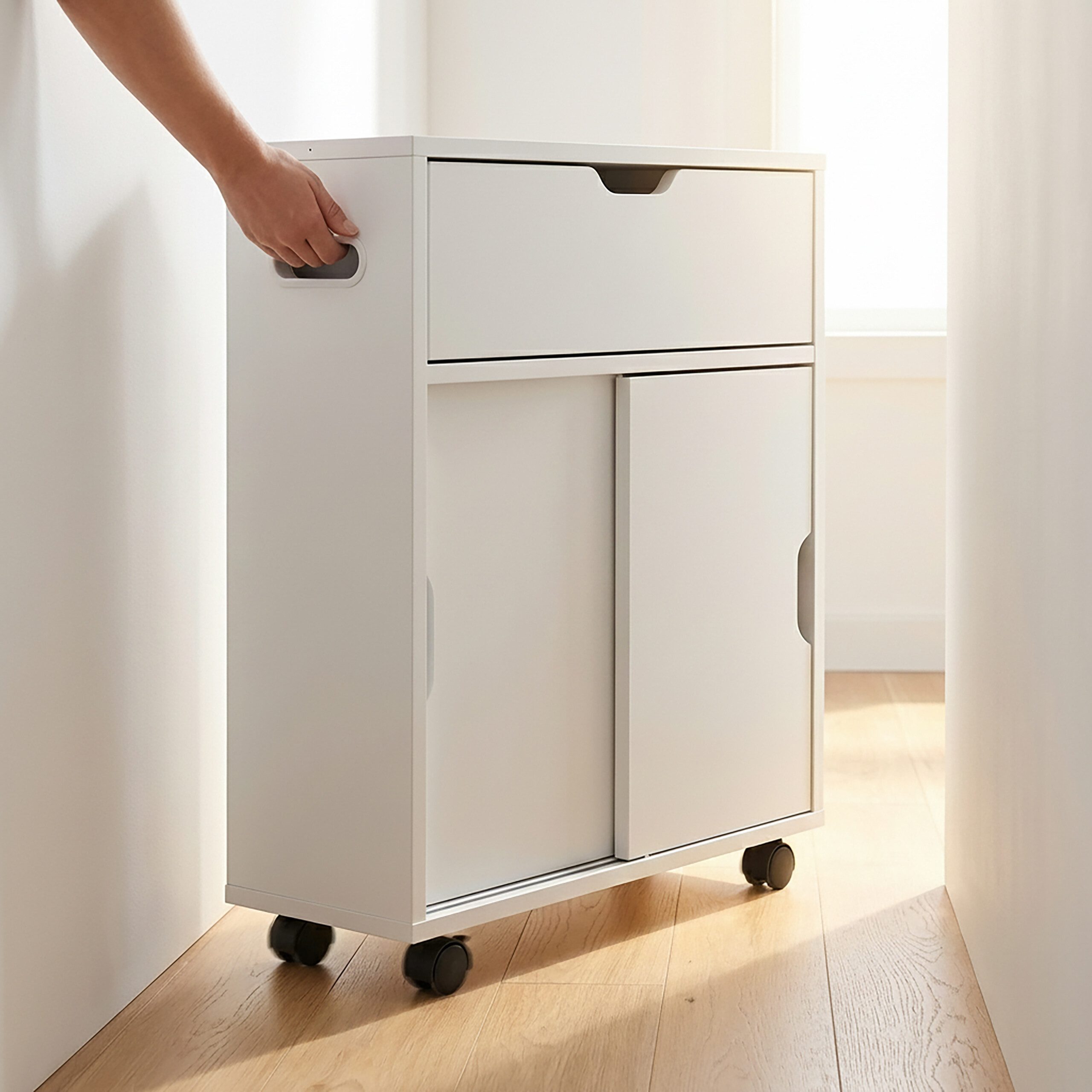 relaxdays Schiebetürenschrank Nischenschrank 4 Fächern weiß