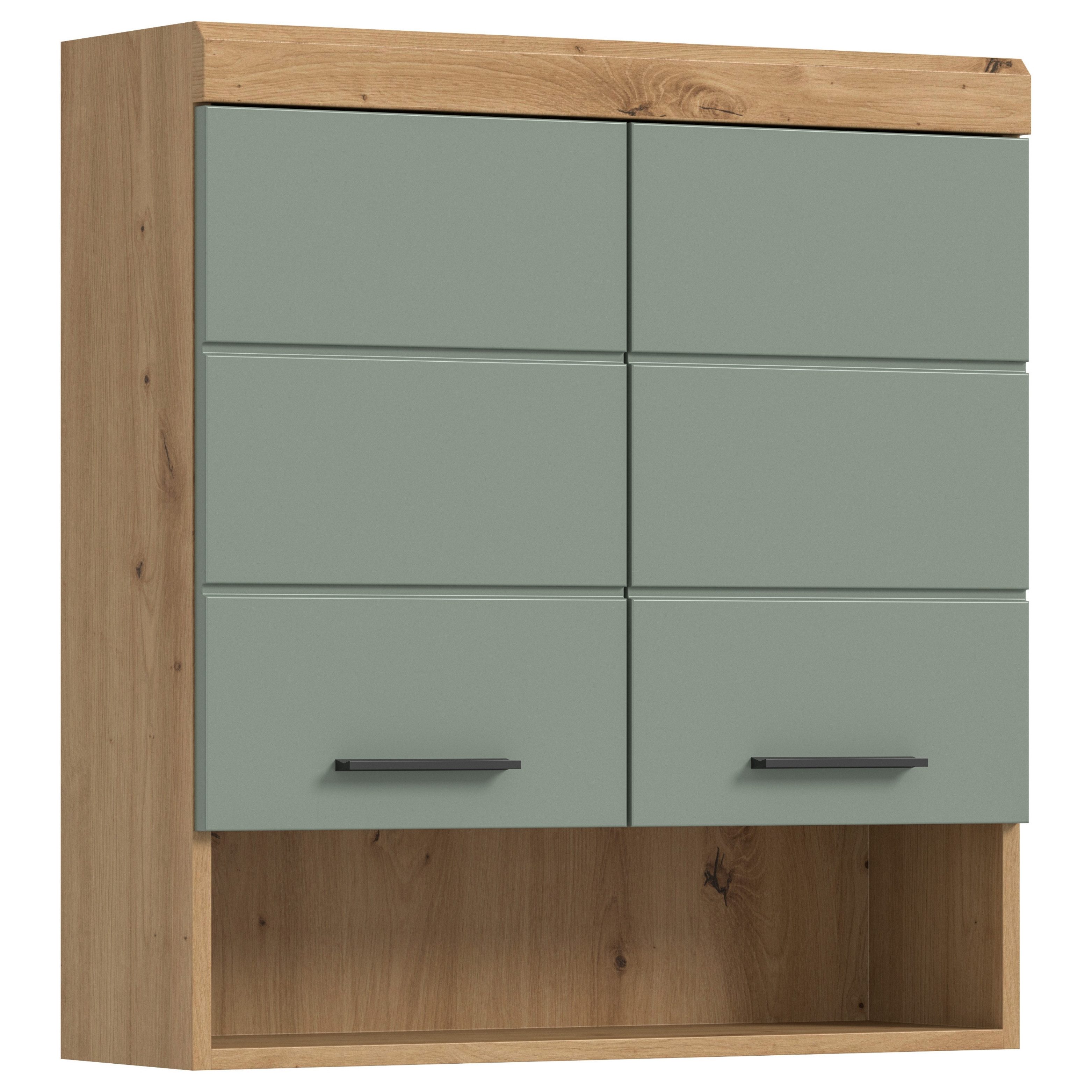 furnling Hängeschrank Scott 2 Türen, 1 offenes Fach, Stauraum, Badmöbel, Badschrank, 74 cm breit