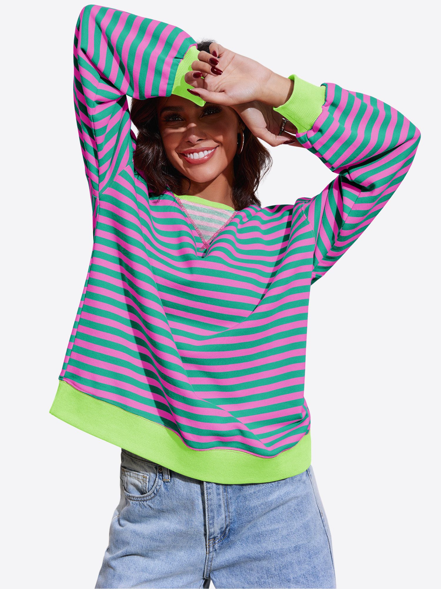 Imily Bela Sweatshirt Damen Gestreifter Oversize Pullover (Packung, 1-tlg., 1per-Pack) Stricken