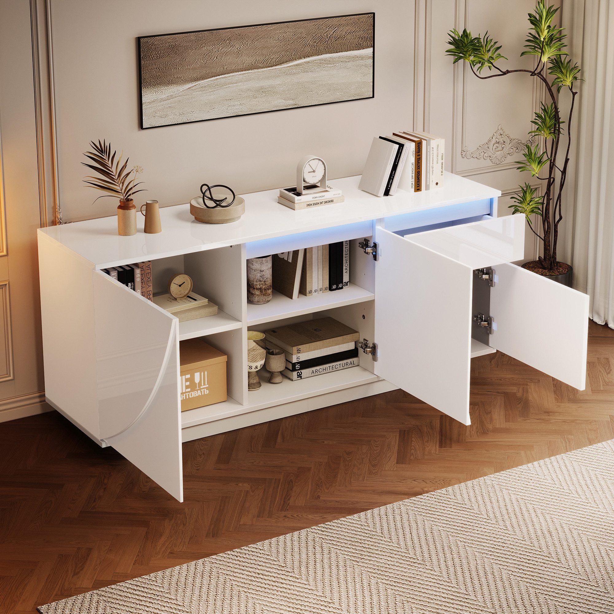 Merax Sideboard mit LED-Lichtleist (1 St., Wohnzimmerschrank 140x40x60cm), günstig online kaufen