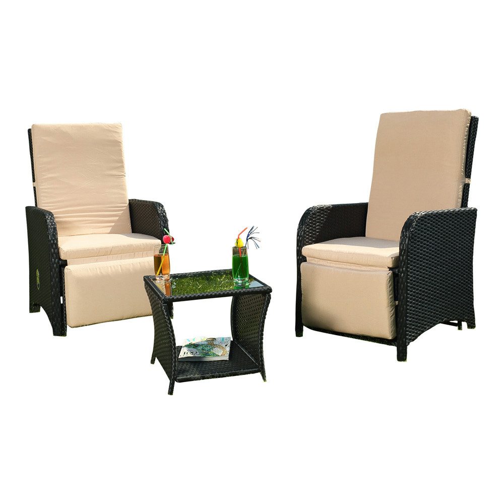 Melko Sitzgruppe Gartenmöbel Set Sitzgarnitur Polyrattan Schwarz Sitzgruppe günstig online kaufen