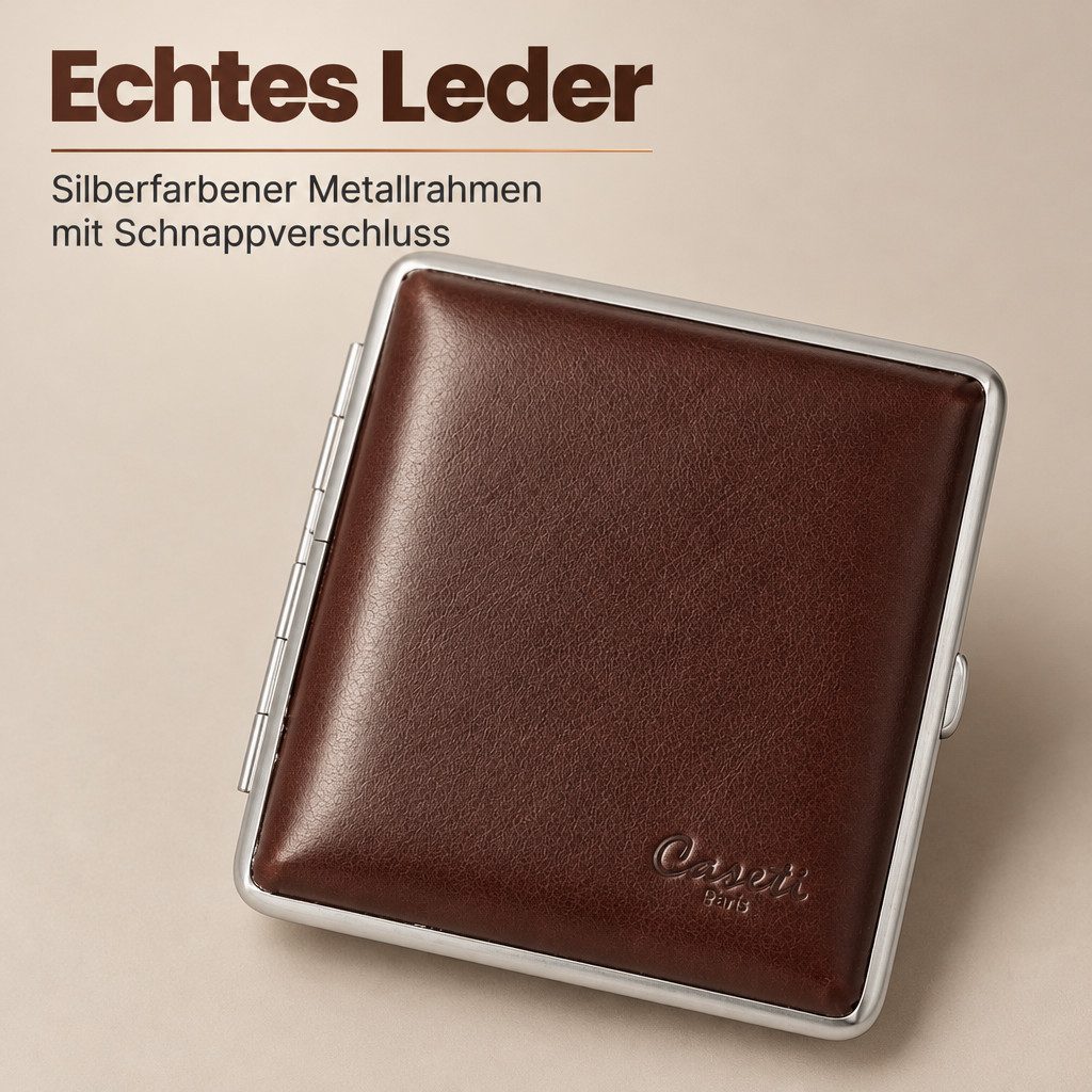 LK Trend & Style Tabakbeutel Leder Schatulle für 20 Zigaretten, braun, mit Gummiband, sehr edel, edles Leder Design – Bild 3 von 5