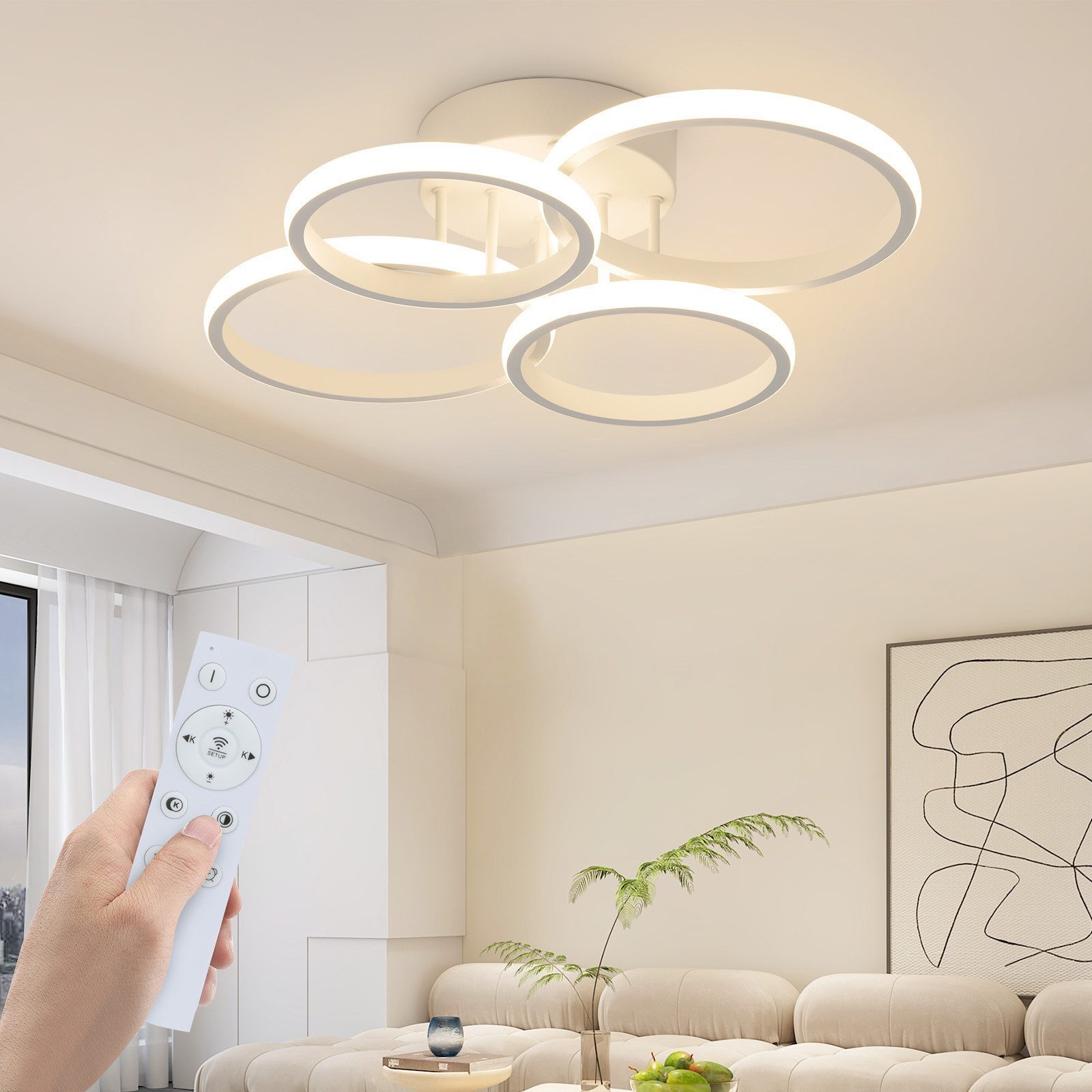 ZMH LED Deckenleuchte 4-Ring Dimmbar Schwarz/ Weiß 48W Wohnzimmerlampe, LED günstig online kaufen