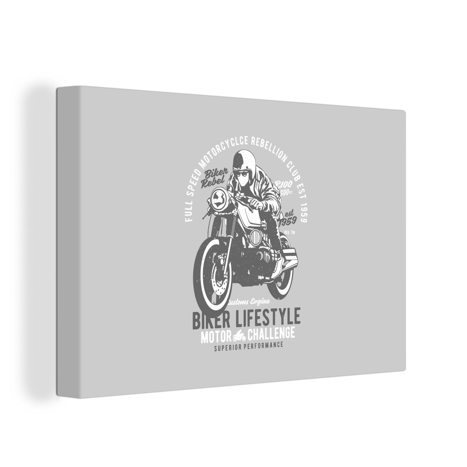 OneMillionCanvasses® Leinwandbild Mancave - Motor - Schwarz - Weiß - Vintage, (1 St), Wandbild Leinwandbilder, Aufhängefertig, Wanddeko, 30x20 cm