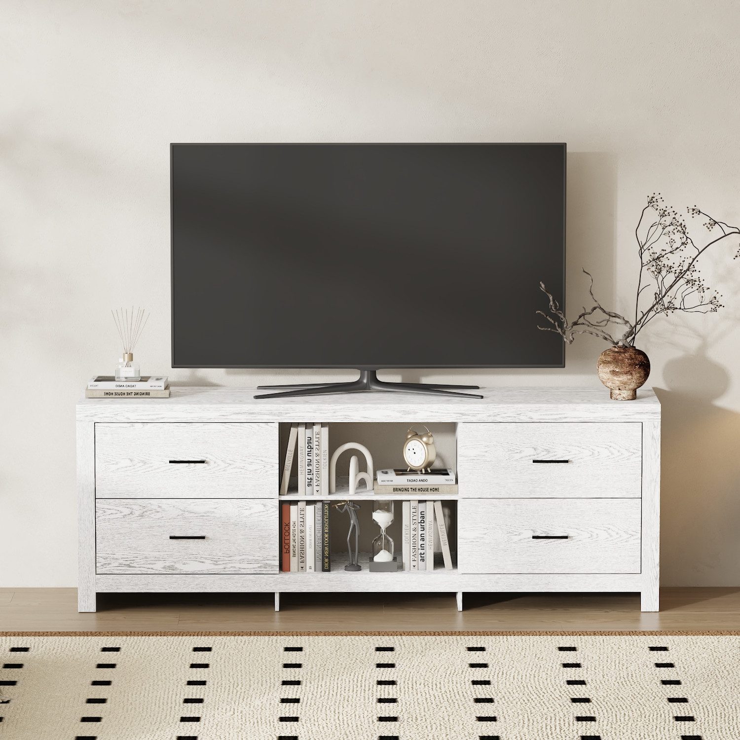 FUFU&GAGA Lowboard TV Board 180cm Ahorn, Lowboard Fernsehtisch mit 4 Schubladen