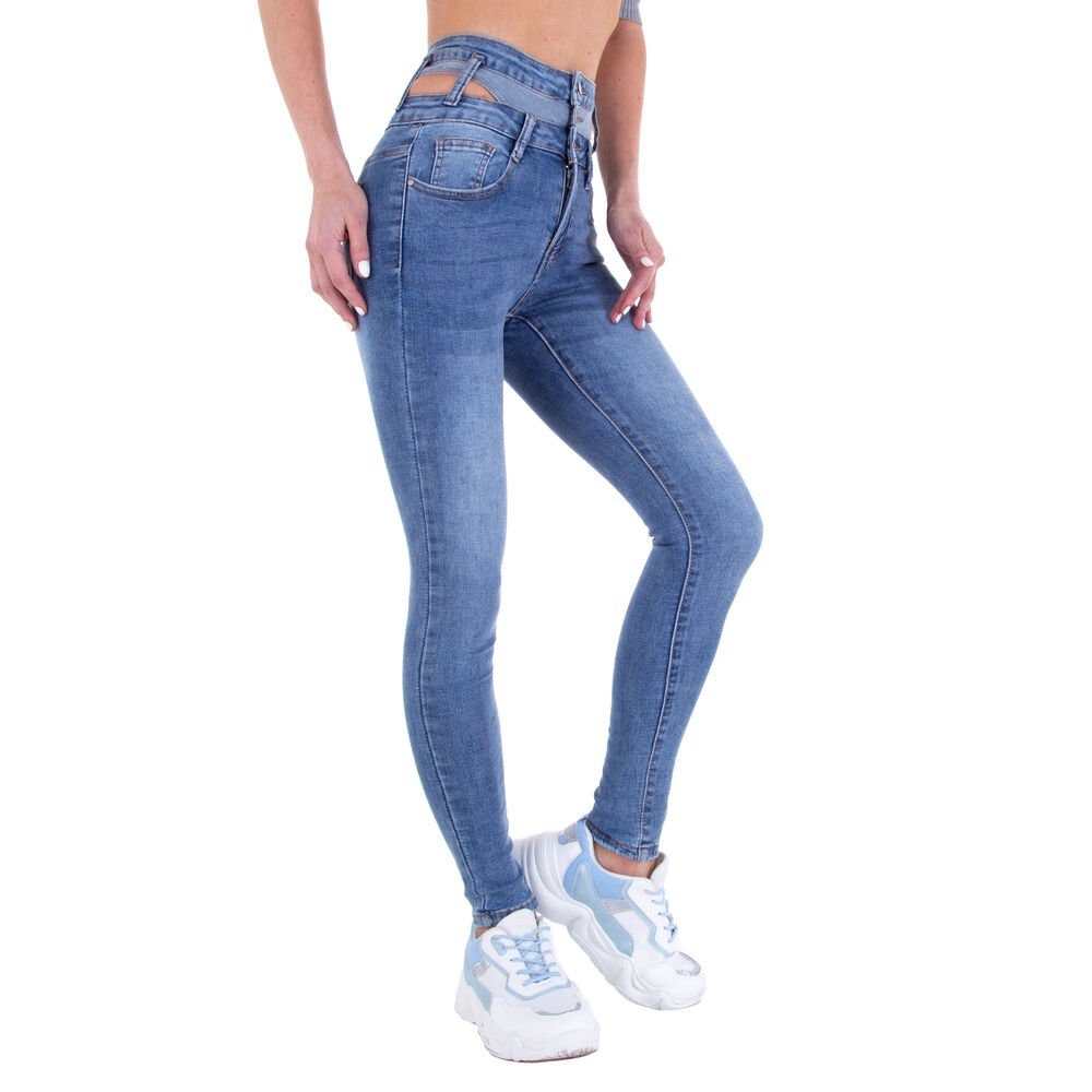 Ital-Design Skinny-fit-Jeans Damen in Stretch Freizeit Blau Jeans Skinny