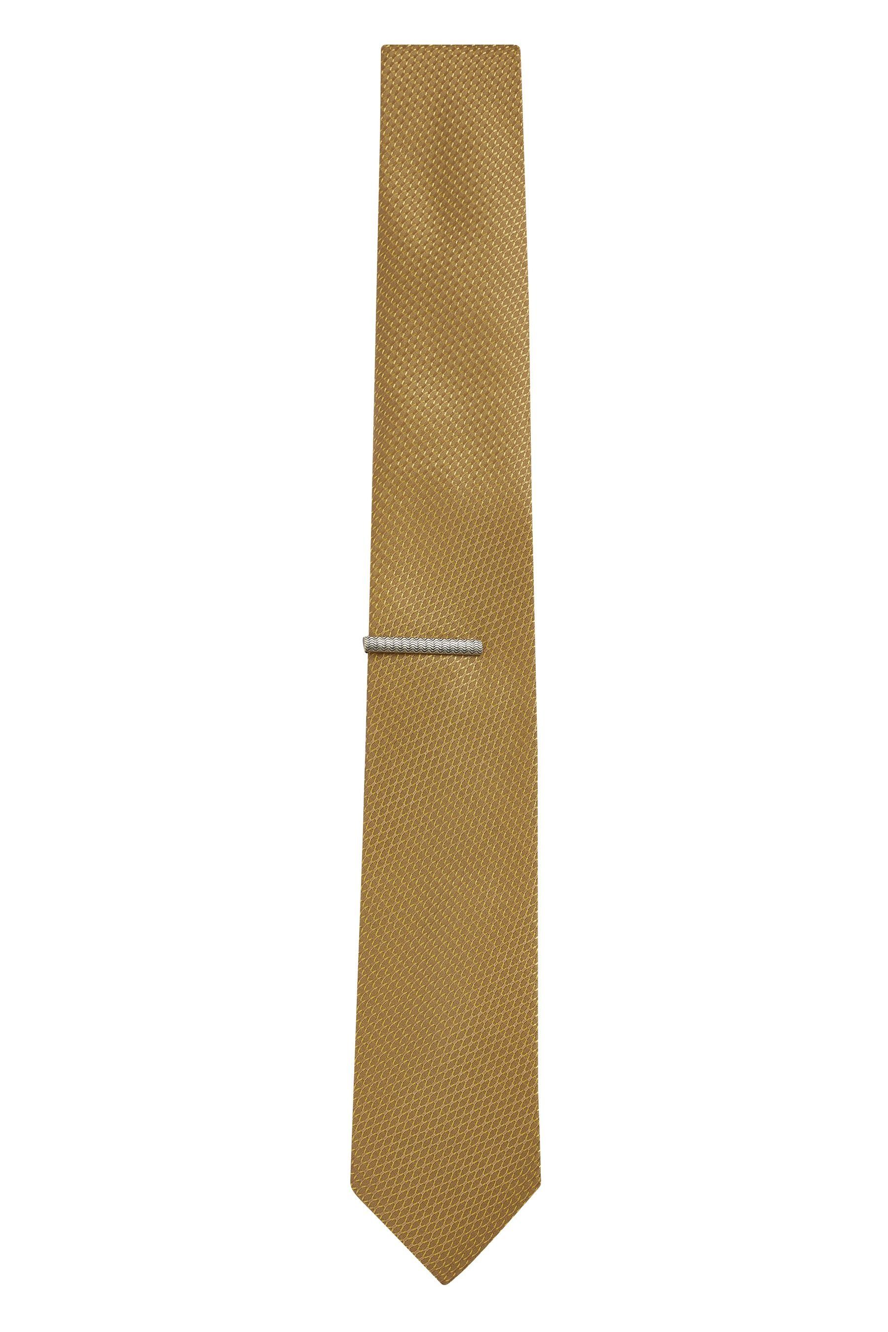 (2-St) Krawatte Recyclingpolyester Klammer Mustard aus Yellow Krawatte Next + Schmale
