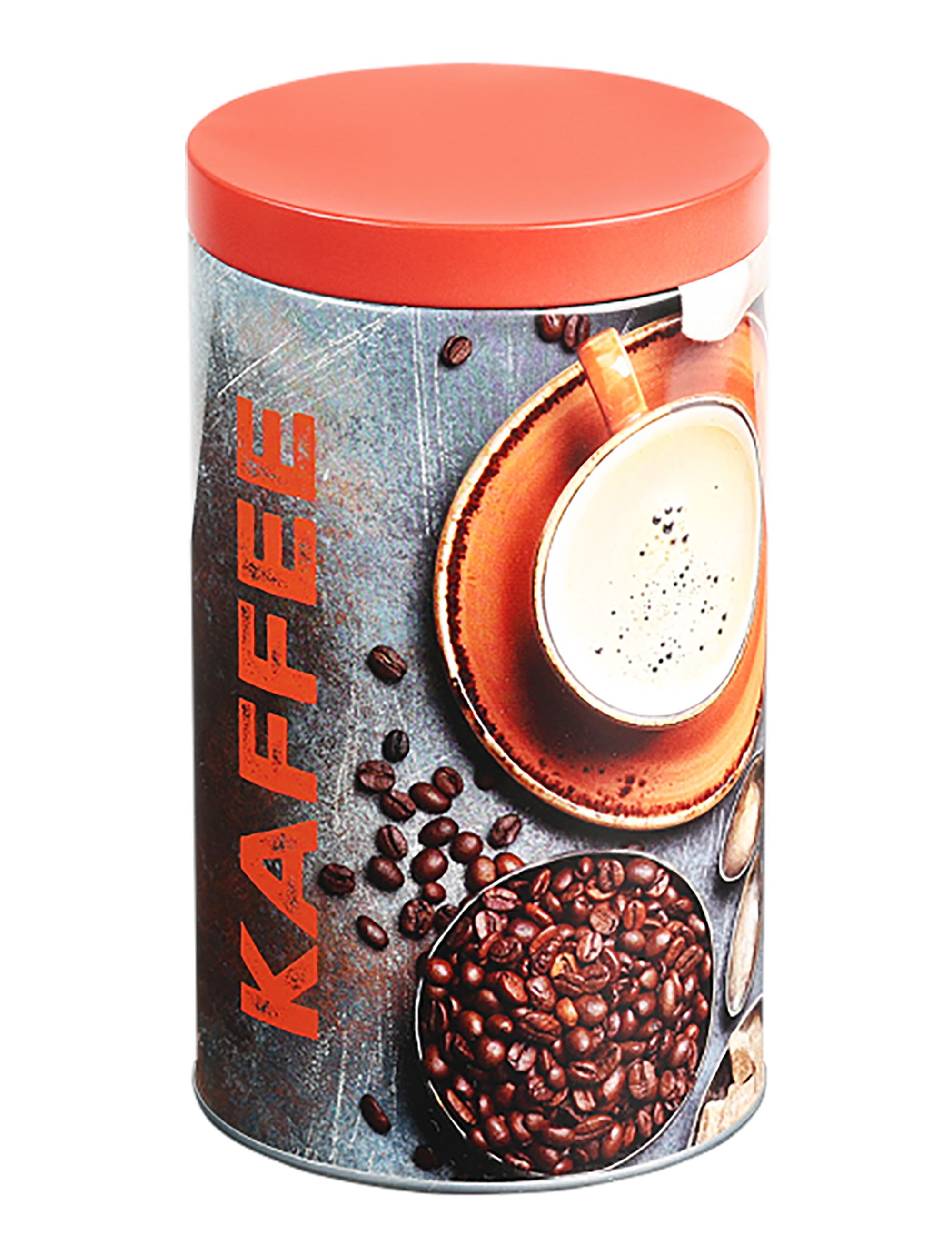 Kesper Kaffeedose KAFFEEDOSE Ø10cm aus Metall Vorratsdose Blechdose (Orange-15), Teedose Aufbewahrungsdose Tee Kaffee Dose Behälter Halter