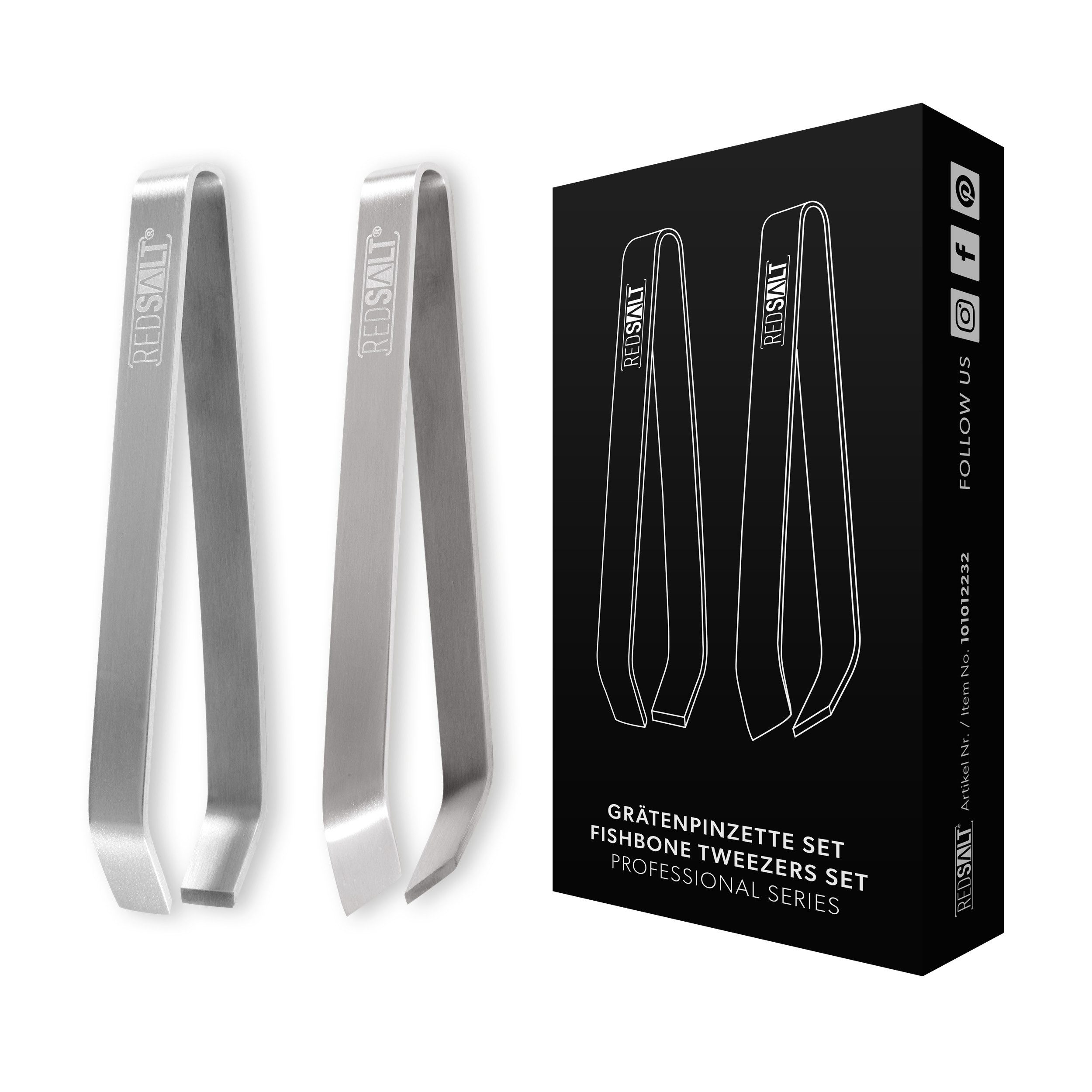 REDSALT® Grätenzange Profi Grätenpinzetten 2er Set Fischgräten Pinzette, INOX 18/10 Edelstahl, 100% rostfrei, spülmaschinengeeignet